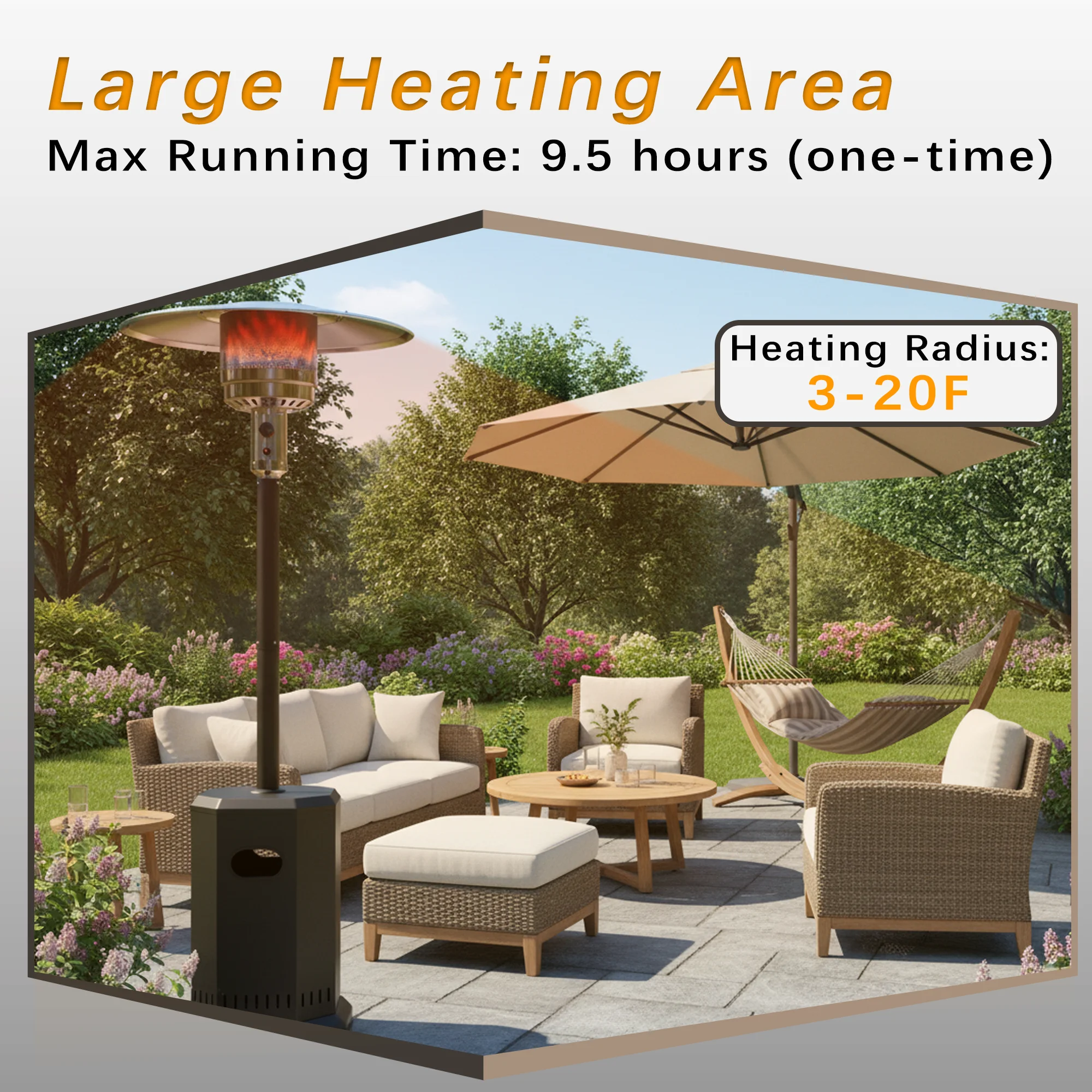 Propane Patio Heater, SYNGAR 50,000 BTU Outdoor Heavy Duty Heater with Wheels & Adjustable Thermostat, Commercial & Residential Use, Freestanding Propane Heater for Yard, Deck, Porch, Black