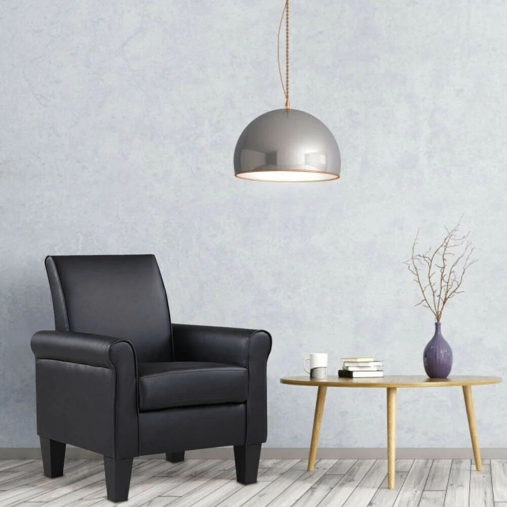 Lohoms Modern Faux Leather Accent Chair Uplostered Living Room Arm Chairs Comfy Single Sofa Chair (Black)