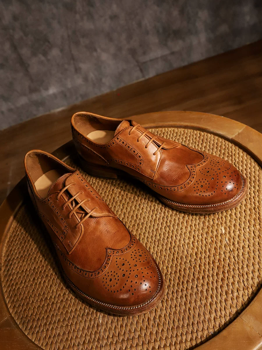 Handmade Brock carved washed dress leather shoes