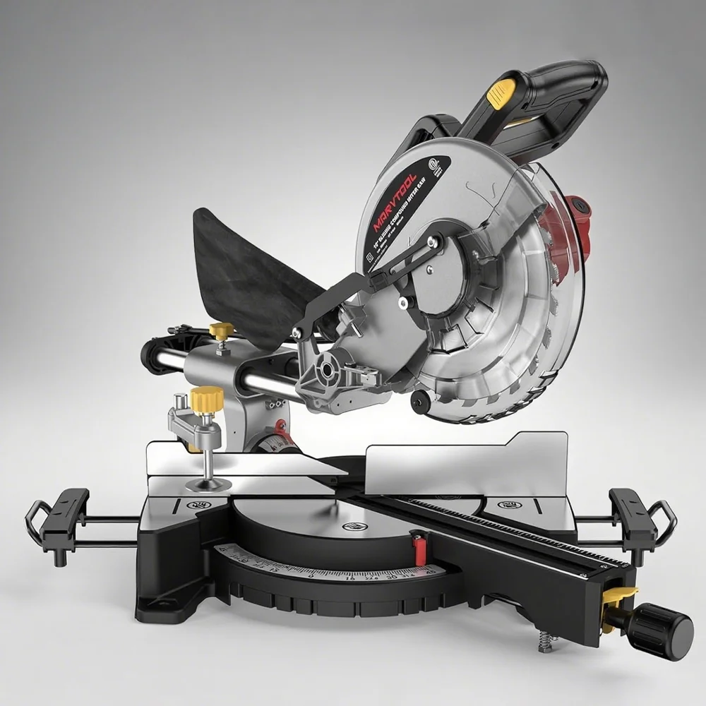 MarvTool 10-inch Sliding Compound Miter Saw Single Bevel 0-45 with Extension Table 36T Blade