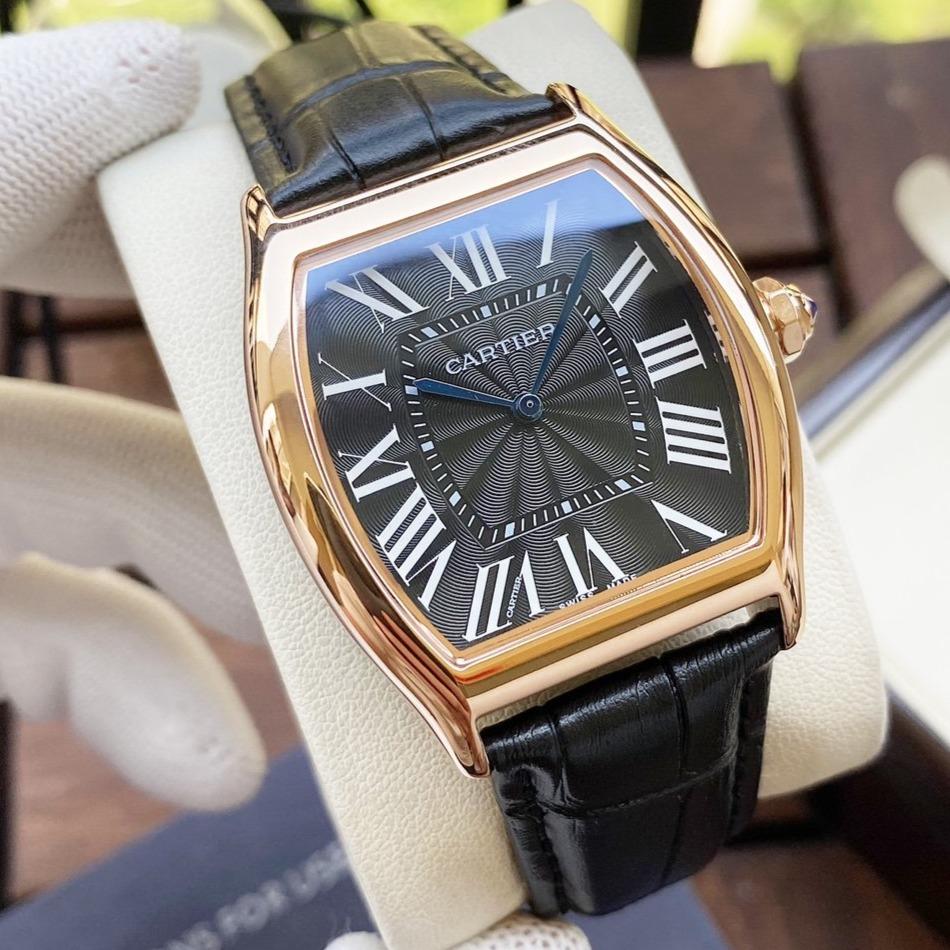 Cartier Watch TORTUE 40MM STEEL CASE LEATHER STRAP