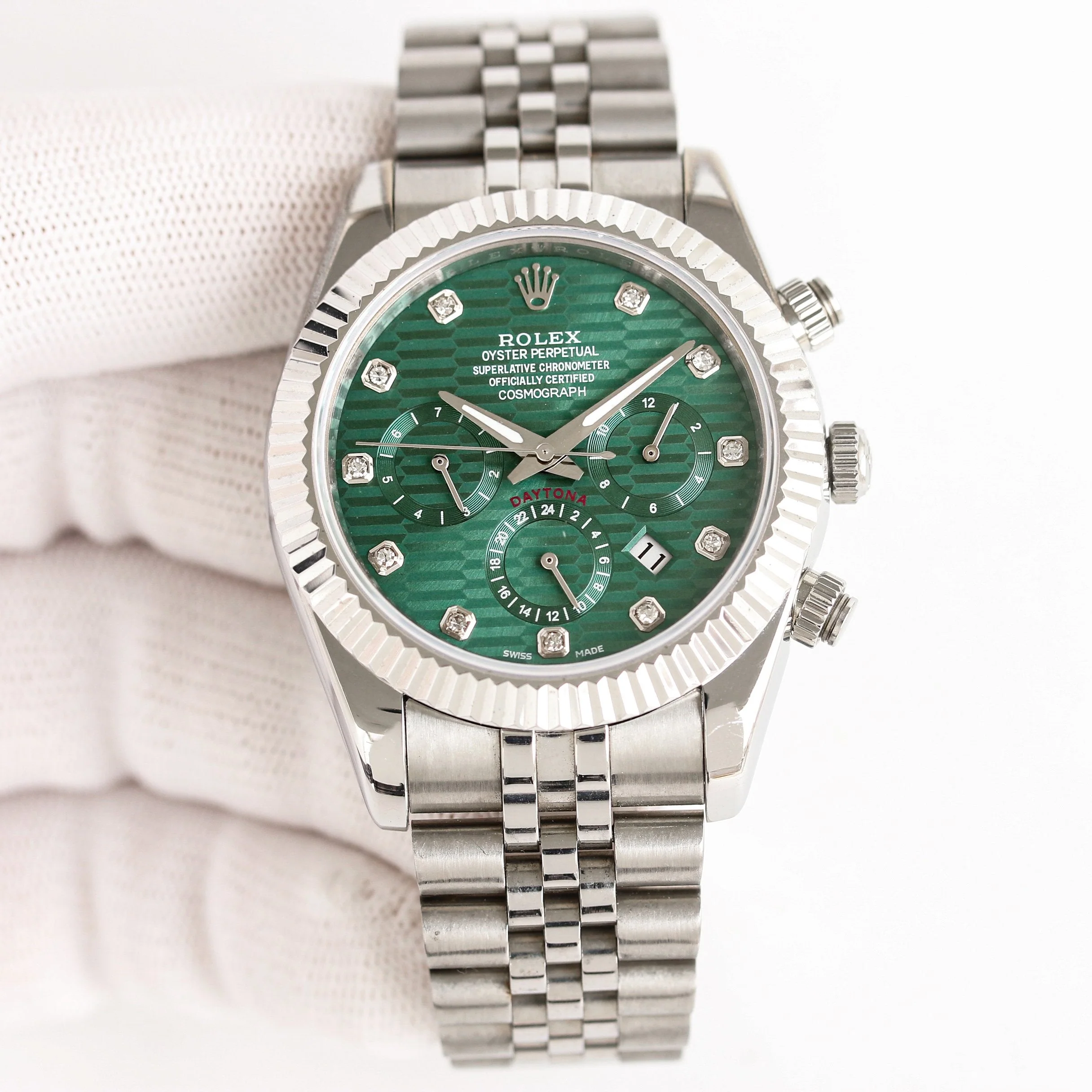 Rolex Watch Daytona 41mm Silver Green Blue