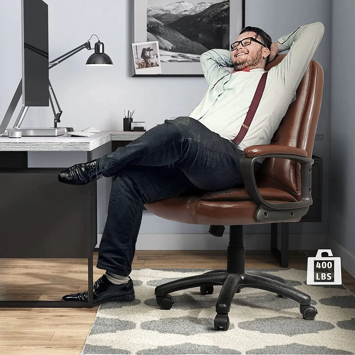 Waleaf Home Office Chair, 400LBS 8Hours Heavy Duty Design, Ergonomic High Back Cushion Lumbar Back Support, Computer Desk Chair, Big and Tall Chair for Work