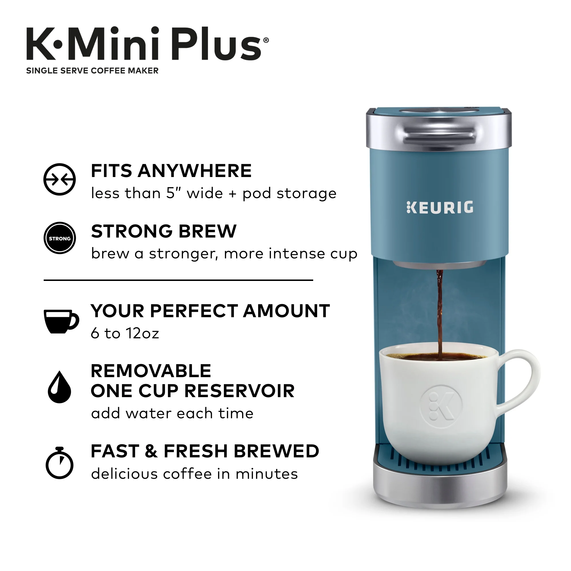 Keurig K-Mini Plus Single Serve K-Cup Pod Coffee Maker, Evening Teal