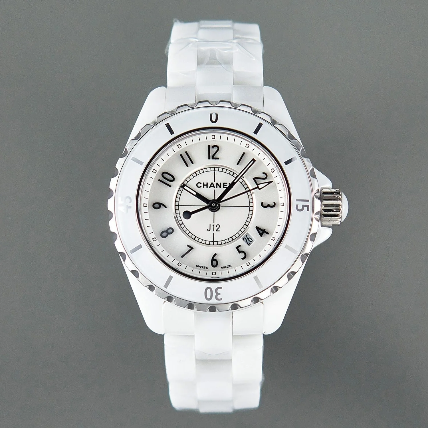Chanel Watch J12 Date Quartz White Ceramic Black Numerals White Dial
