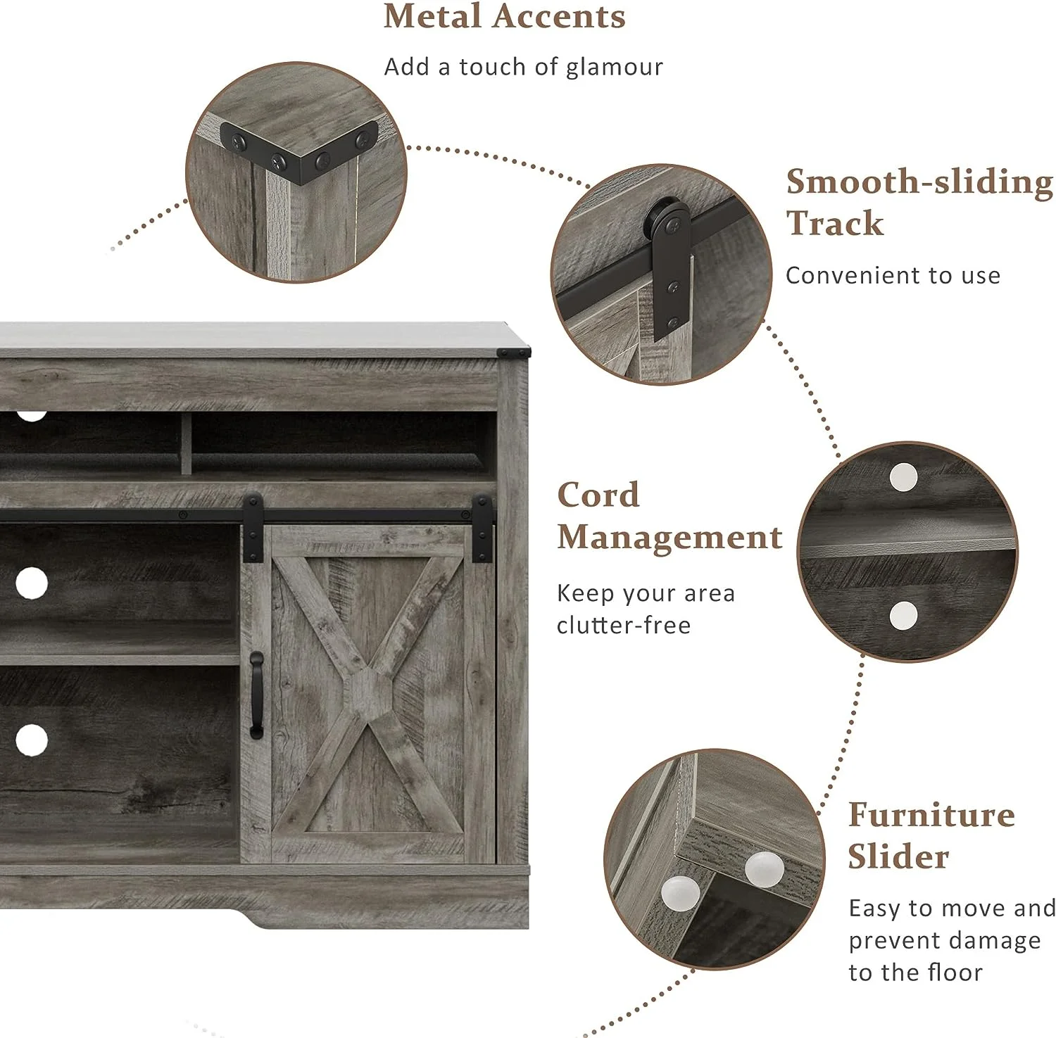Mayincolor Farmhouse TV Stand for 65+ inch TV,34'' Tall Entertainment Center with Sliding Barn Doors, Rustic Wood Media Console Storage Cabinet Television Stand for Living Room, Light Grey