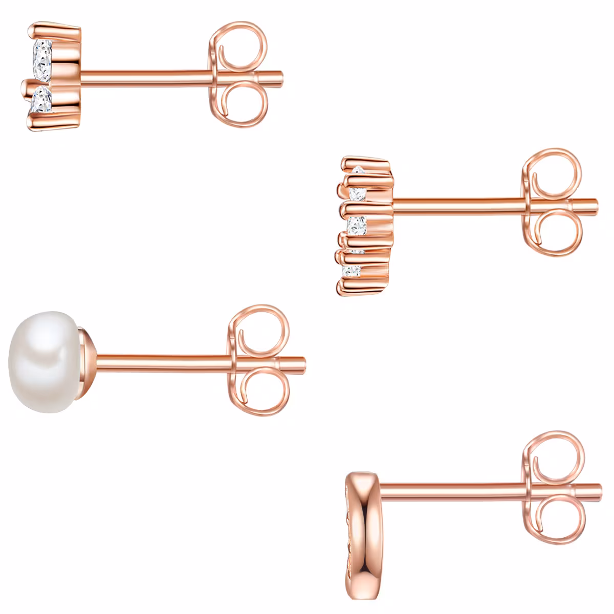 Ohrstecker Halbmond Sterling Silber Zirkonia Süßwasser-Zuchtperle in Roségold