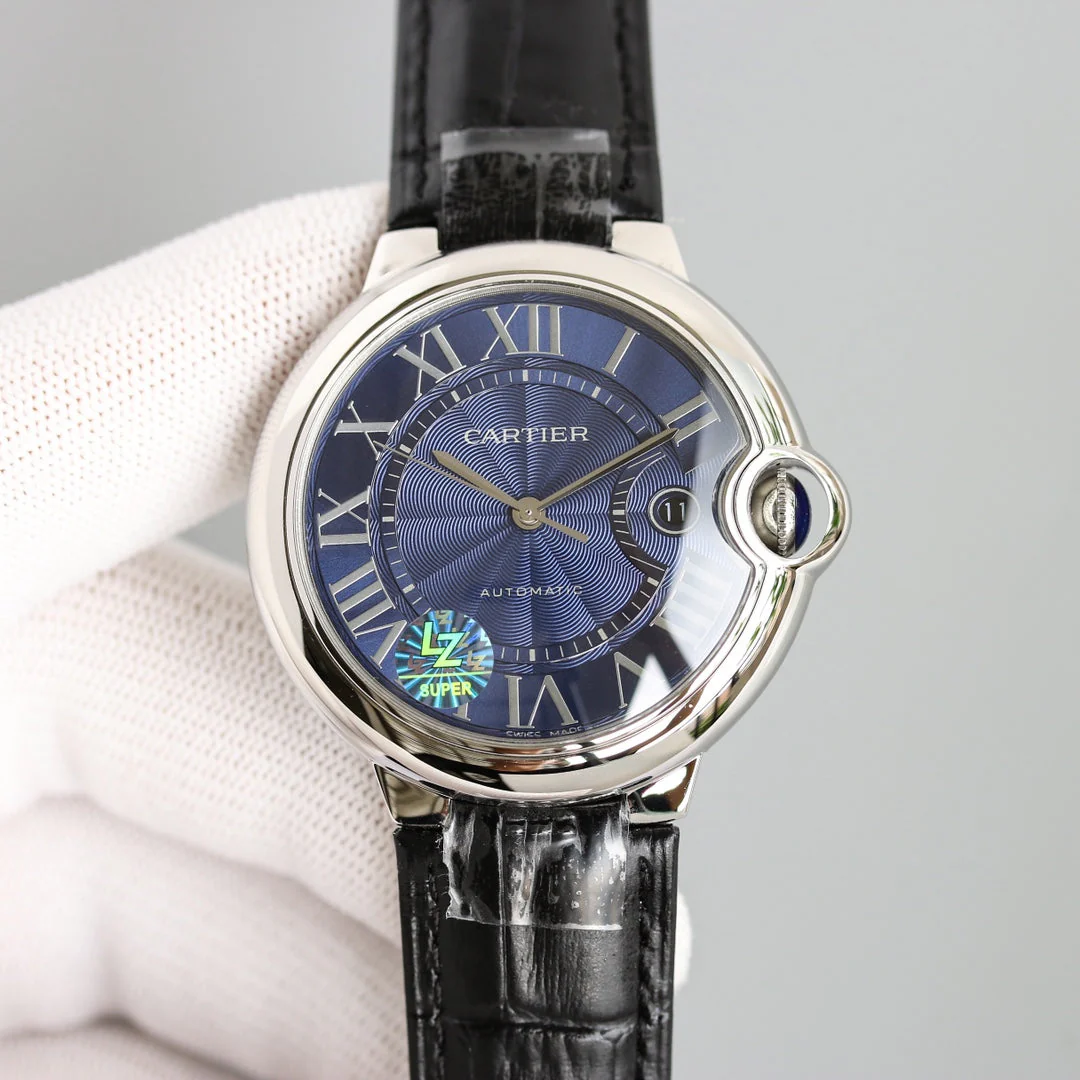 Cartier Watch BALLON BLEU 42MM STEEL CASE BLUE DIAL LEATHER