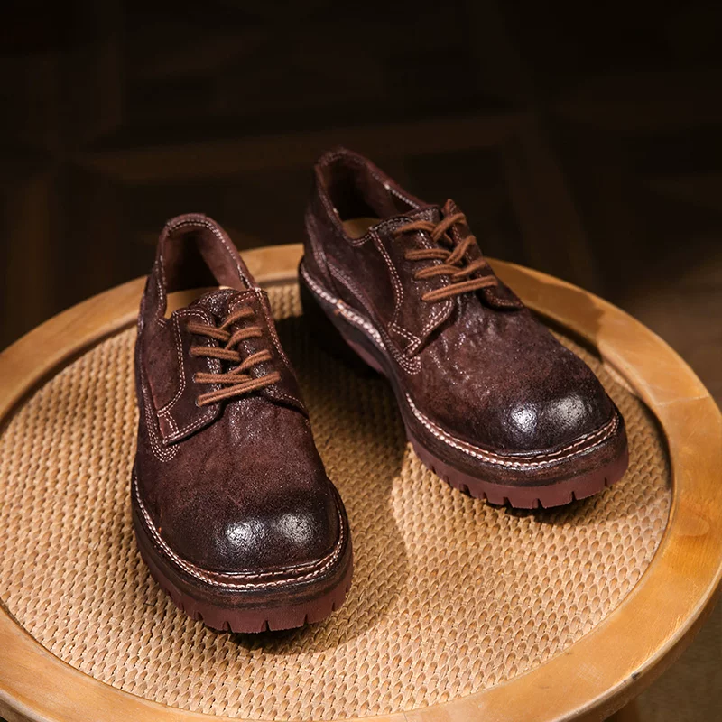Men's matte shrinkage horse hip leather shoes
