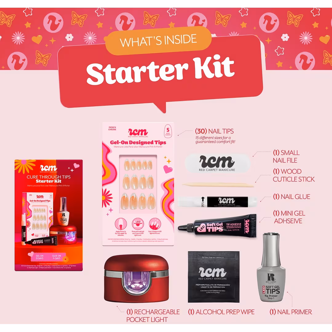 Red Carpet Manicure  Gel-On Cure Through Designed Nail Art Tips Starter Kit