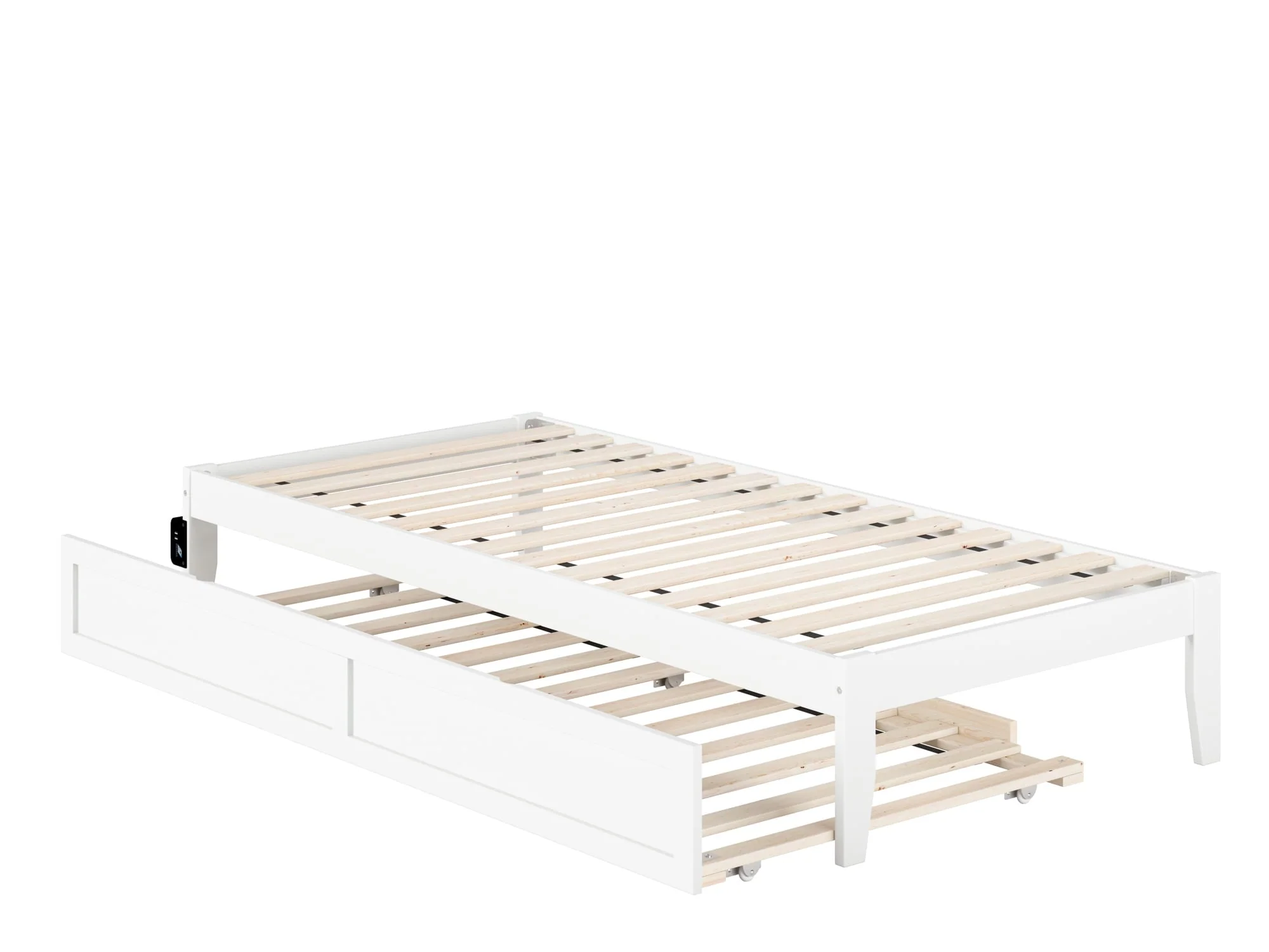 Colorado Twin Extra Long Bed with USB Turbo Charger and Twin Extra Long Trundle in White
