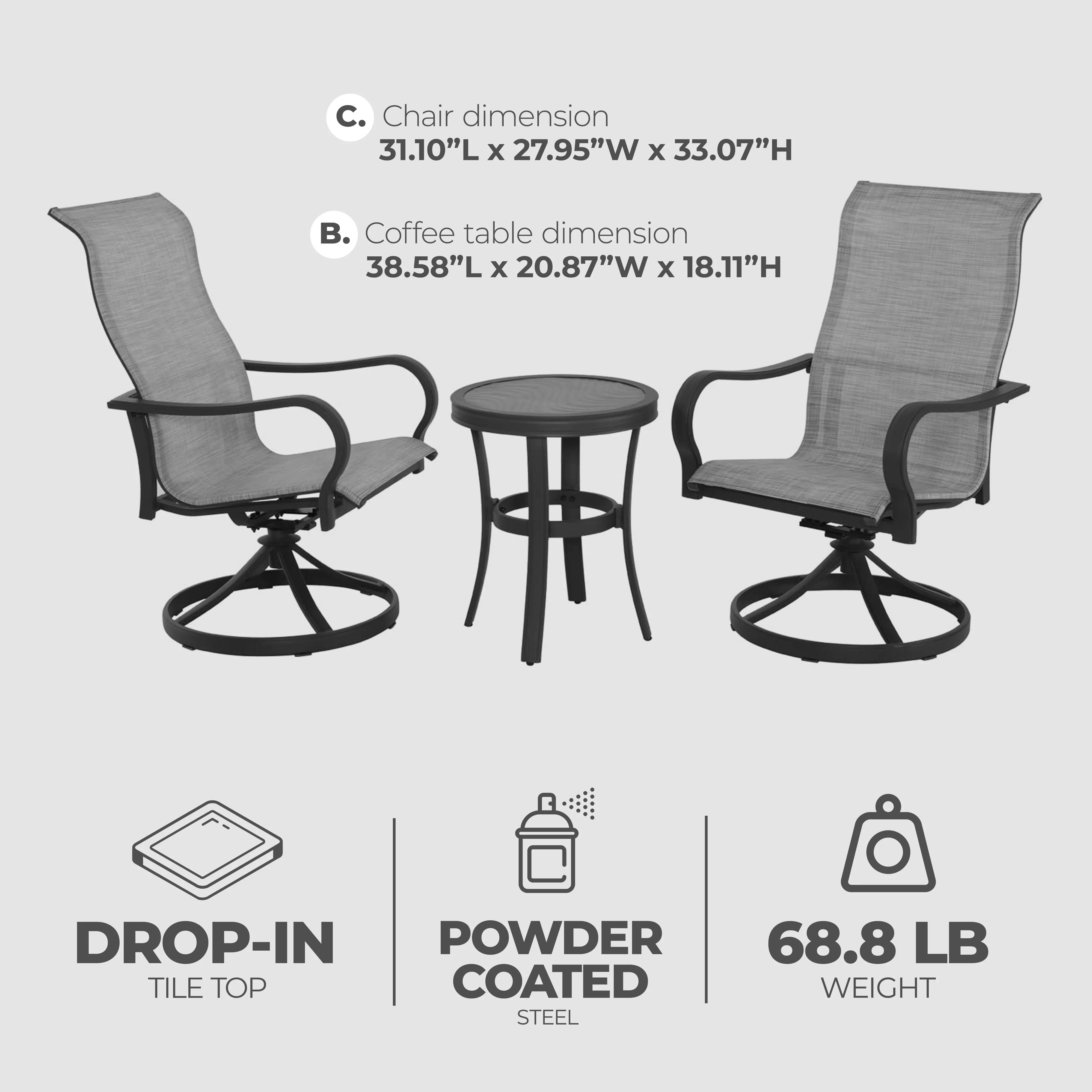 Four Seasons Courtyard Palermo 3 Piece Aluminum Bistro Chair and Table Set
