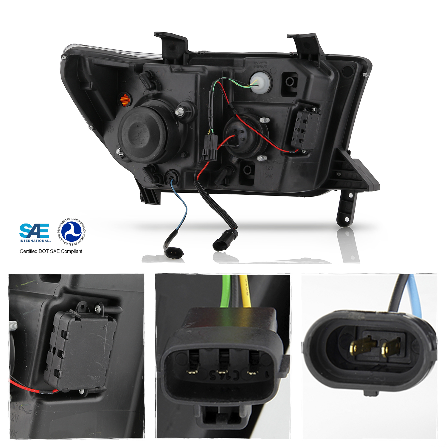 AKKON - Fits 2011-2013 Toyota Sequoia 10-13 Tundra Projector Chrome Headlights w/ LED Sequential Signal + Tube DRL Running Pair