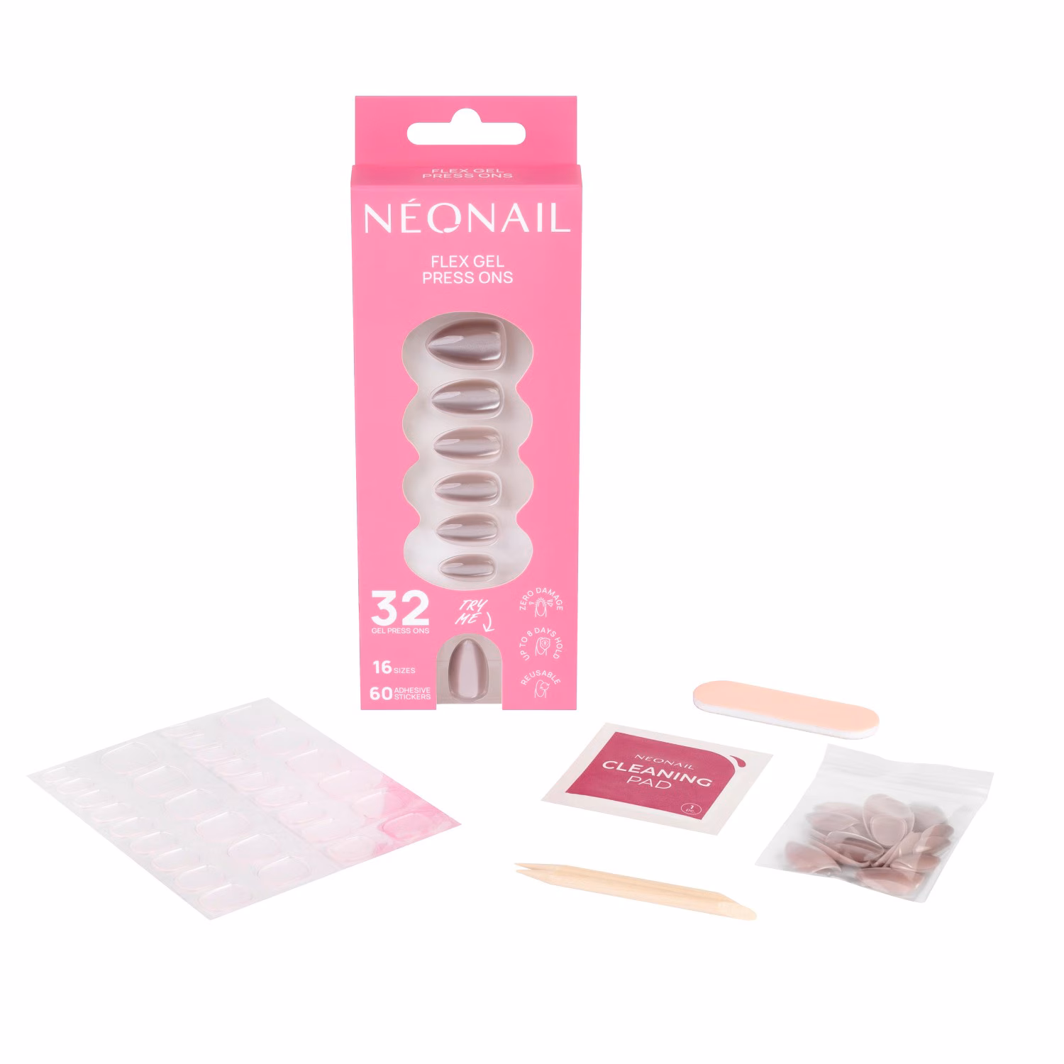 Flex Gel Press Ons 32 Stk - Blush Cateye Medium Almond