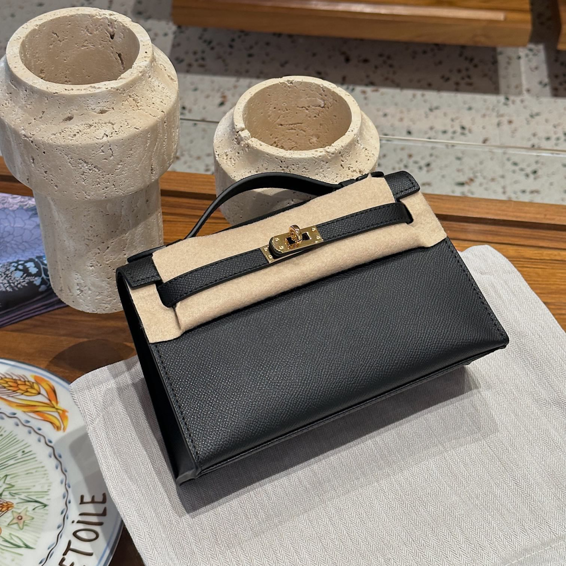 Hermes Kelly Mini 1st Kelly Pochette Generation Epsom Palm Leather-Black