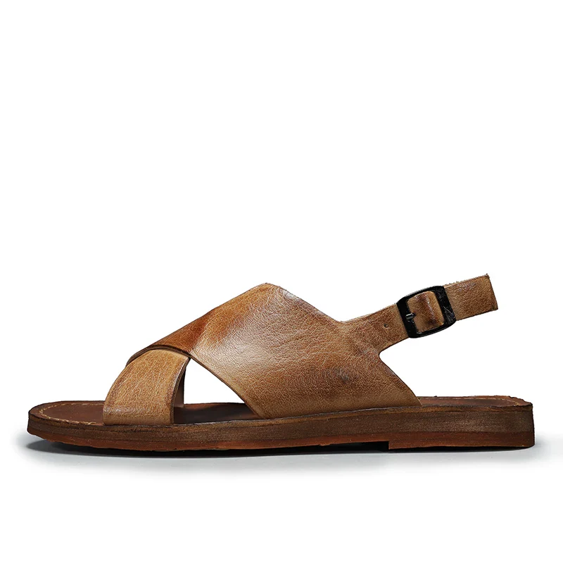 Handmade first layer cowhide retro sandals