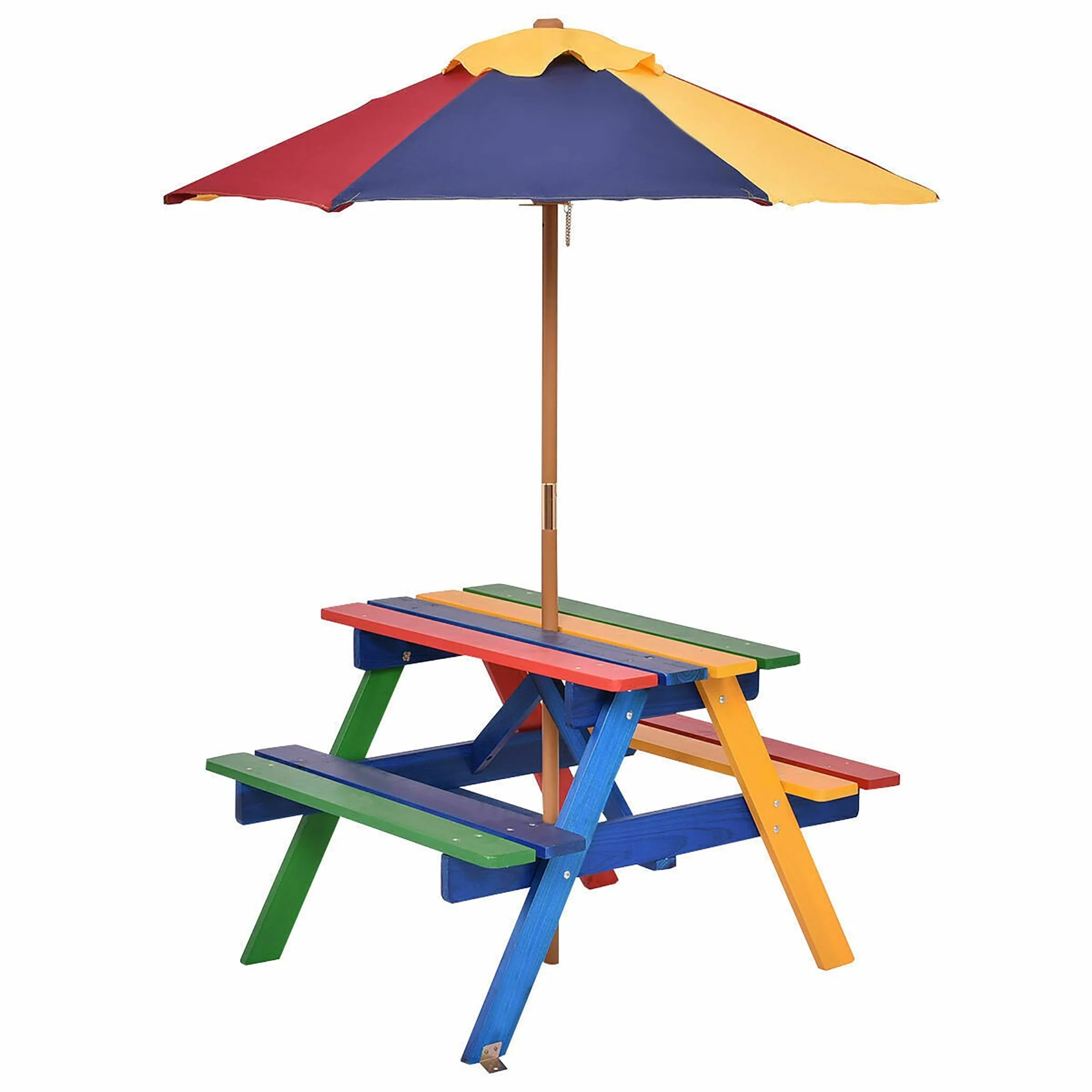 Costway 4 Seat Kids Picnic Table w/Umbrella Garden Yard Folding Children Bench Outdoor