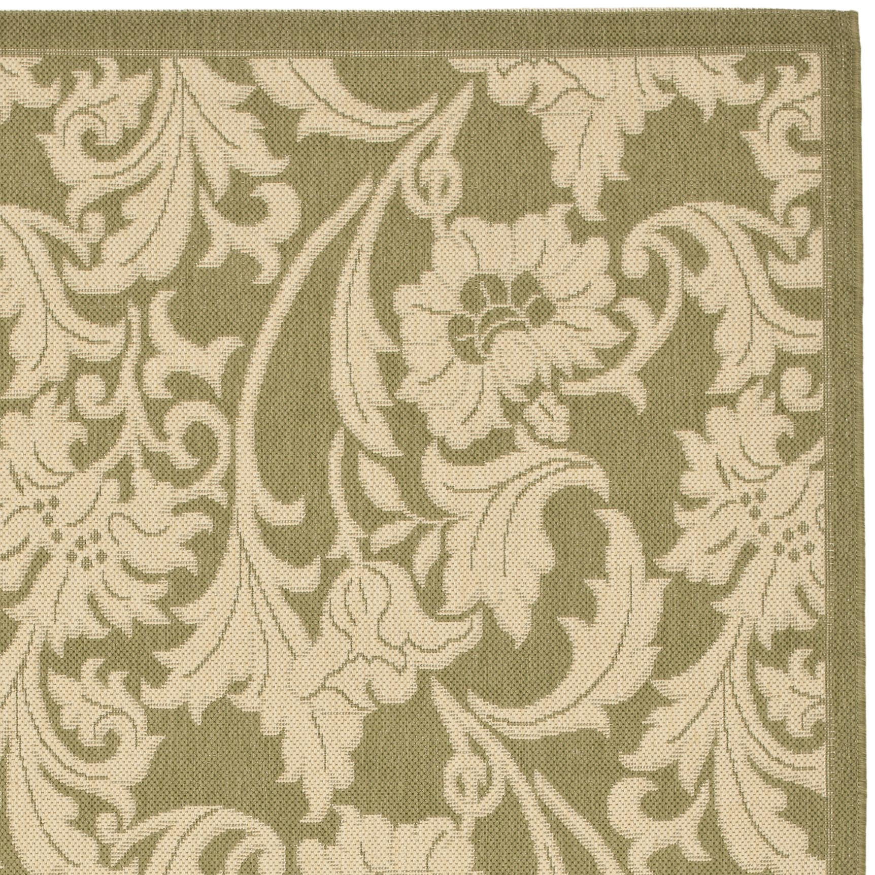 SAFAVIEH Courtyard Aubrey Floral Indoor/Outdoor Area Rug, Green/Creme, 5'3" x 7'7"