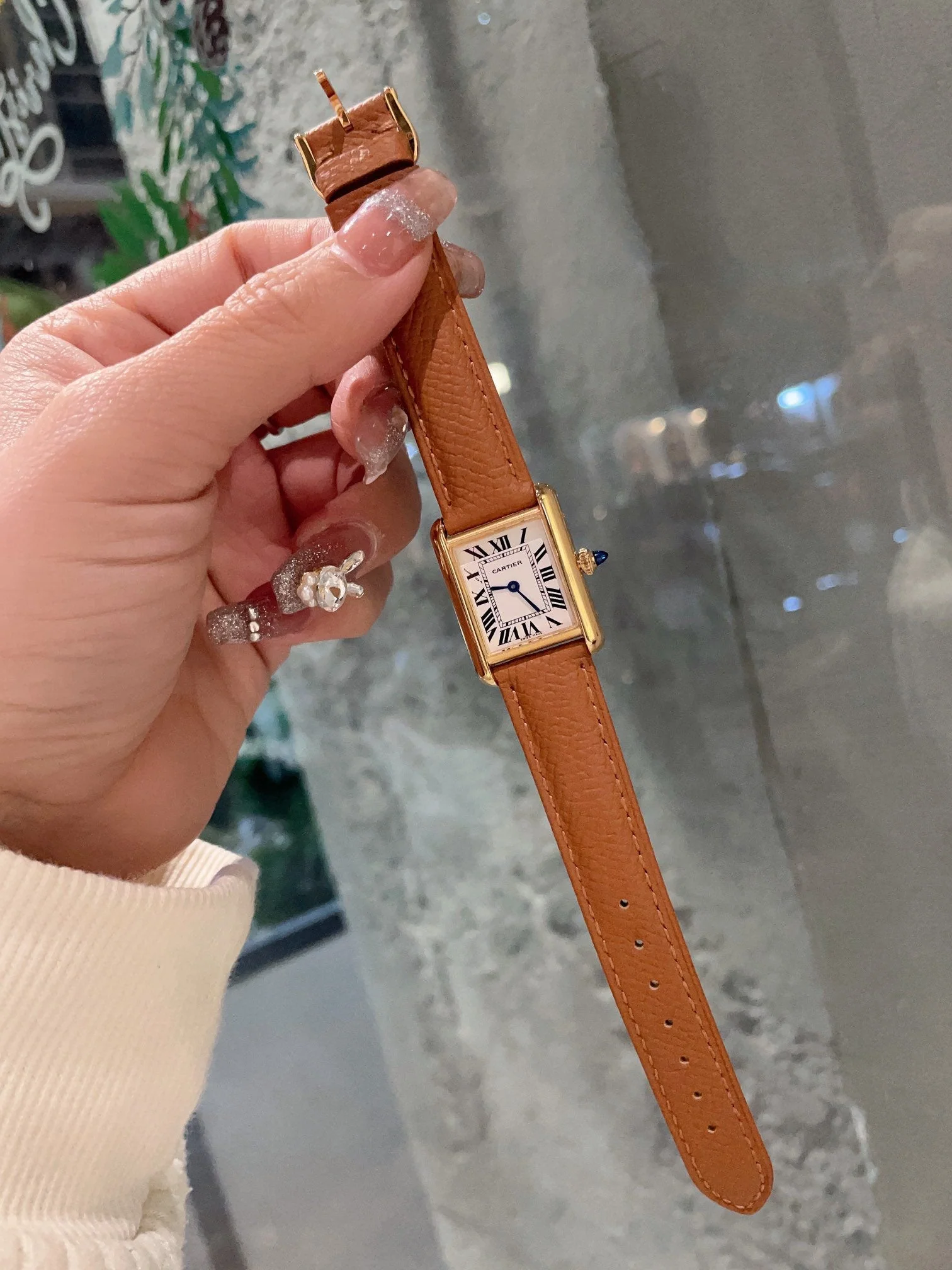 Cartier Watch TANK MUST GOLD BROWN EPSOM LEATHER