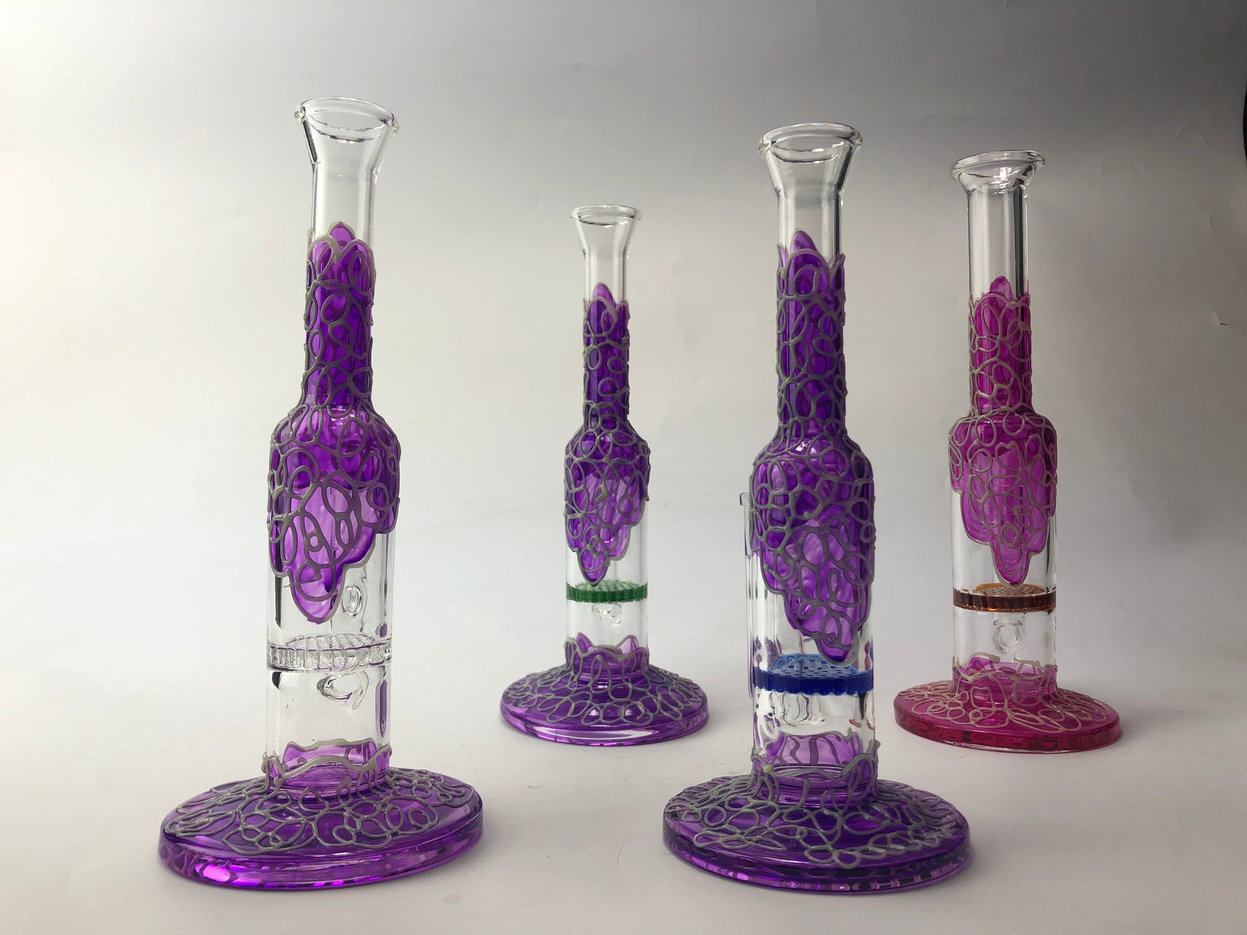 9 Straight Neck Glass Honeycomb Perc Bong