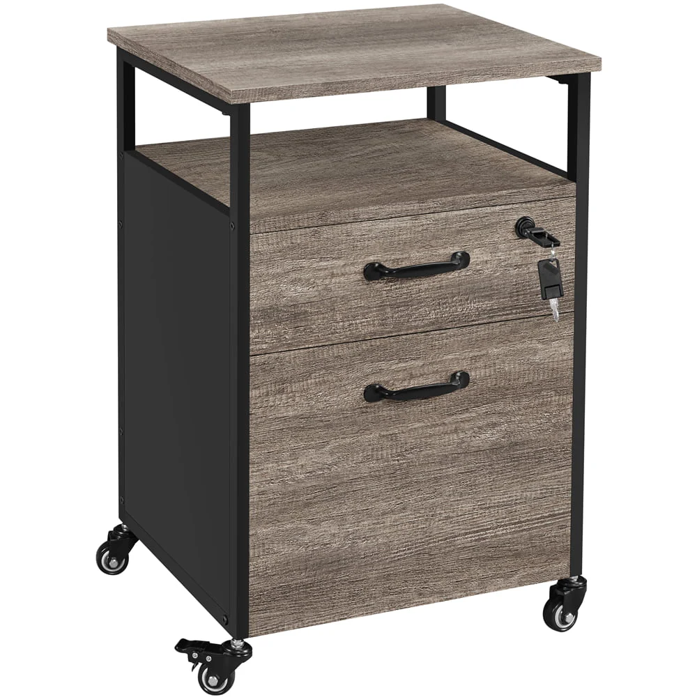 SmileMart Industrial Mobile Vintage File Cabinet with 2 Drawers