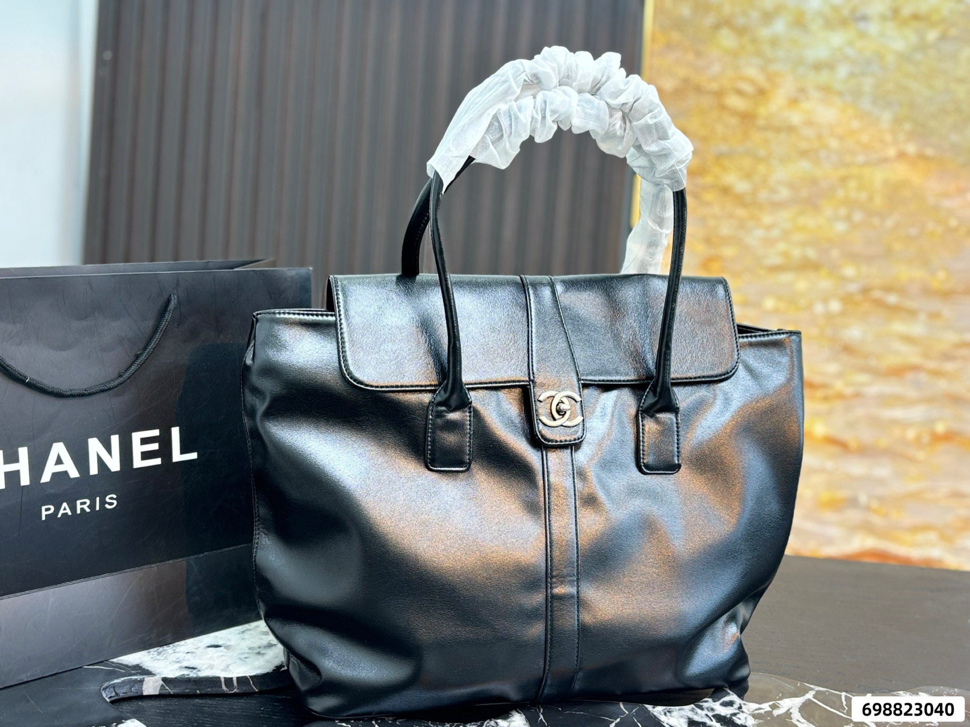 Chanel Black and Gold Tote Bag