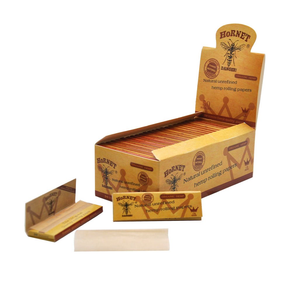Hornet Brown Slim Organic Hemp Rolling Paper Box of 50 Booklets/2500 sheets