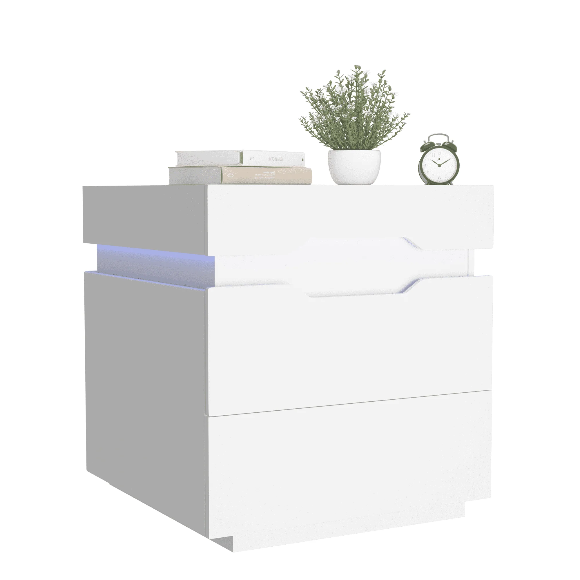Homall Nightstand 2 Drawers Led Bedside End Tale with Remote and Charging Ports, White