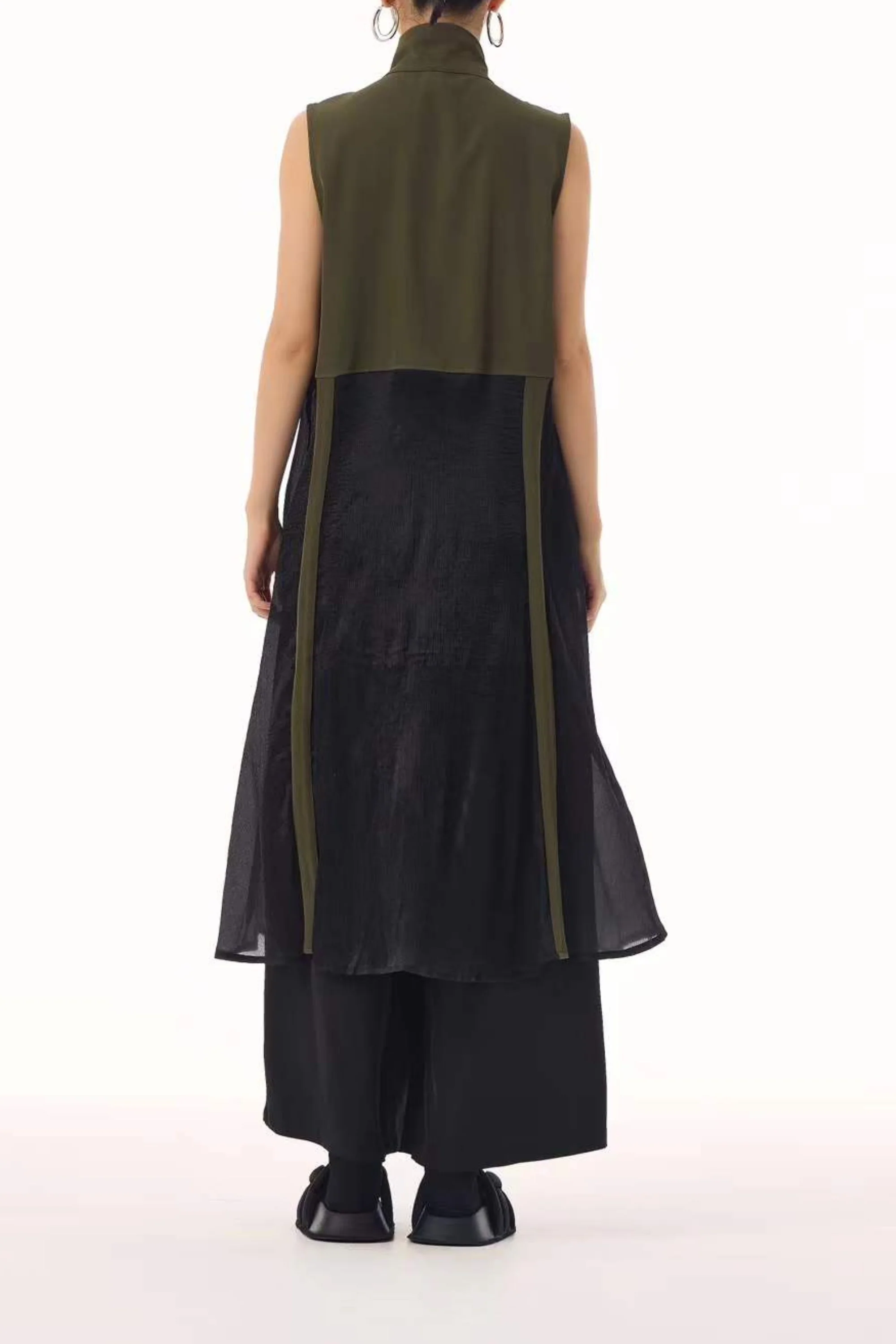 Army Green Zippered Longline Top
