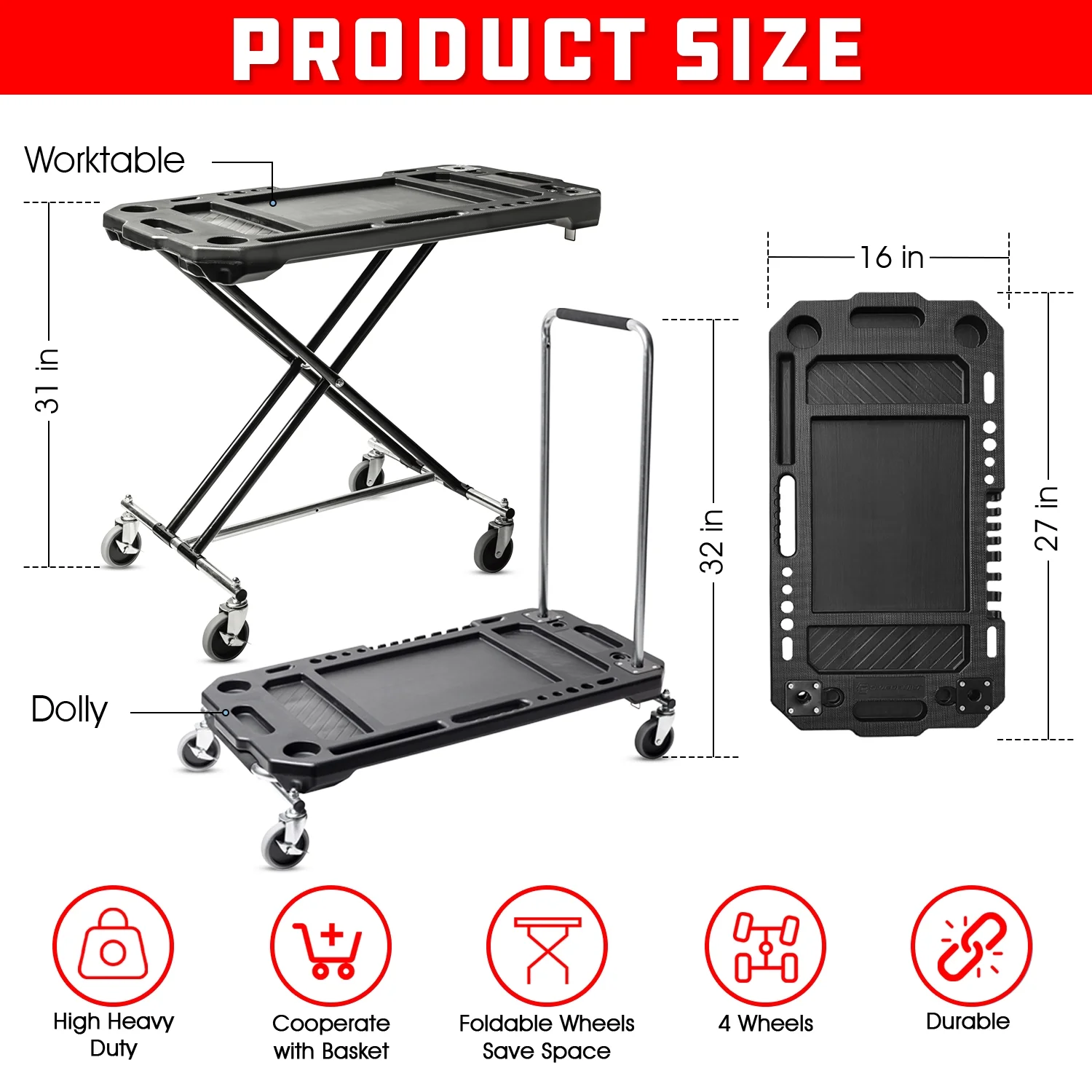 Powerbuilt 3-in-1 Heavy-Duty Work Table Dolly Cart - 642928ECE