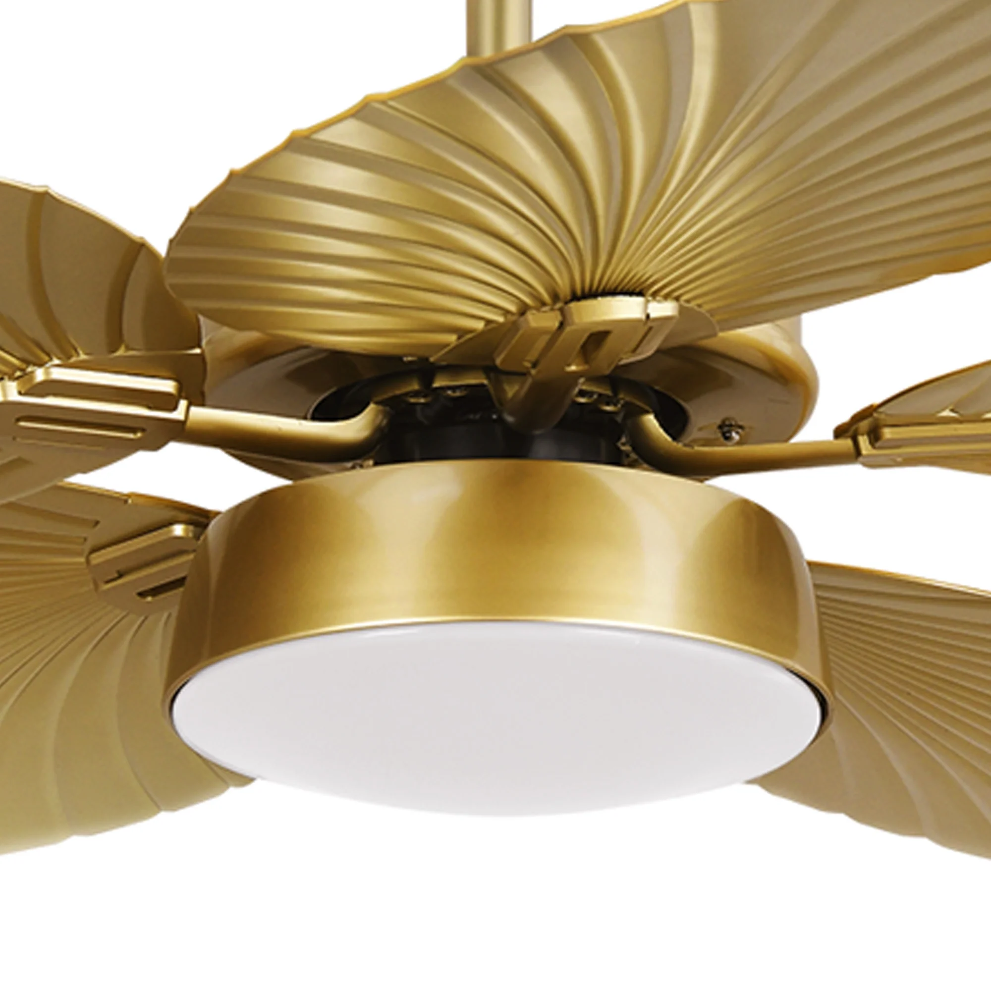 ModFusion 52" Gold Tropical Ceiling Fan with LED Light & Remote C Palm Leaf Blades, Quiet Reversible DC Motor Indoor/Outdoor