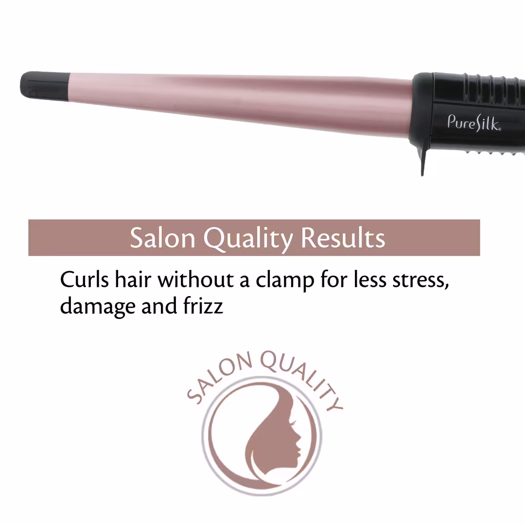 Pure Silk  Tapered 0.75-1.25 Inch Tourmaline Ceramic Coated Plates Barrel Curling Iron Wand