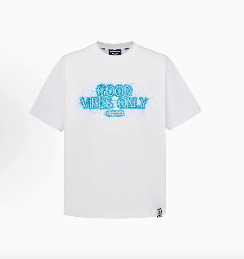 Blue Galaxy Tube Bead Embroidery Slogan Short Sleeve Shirt