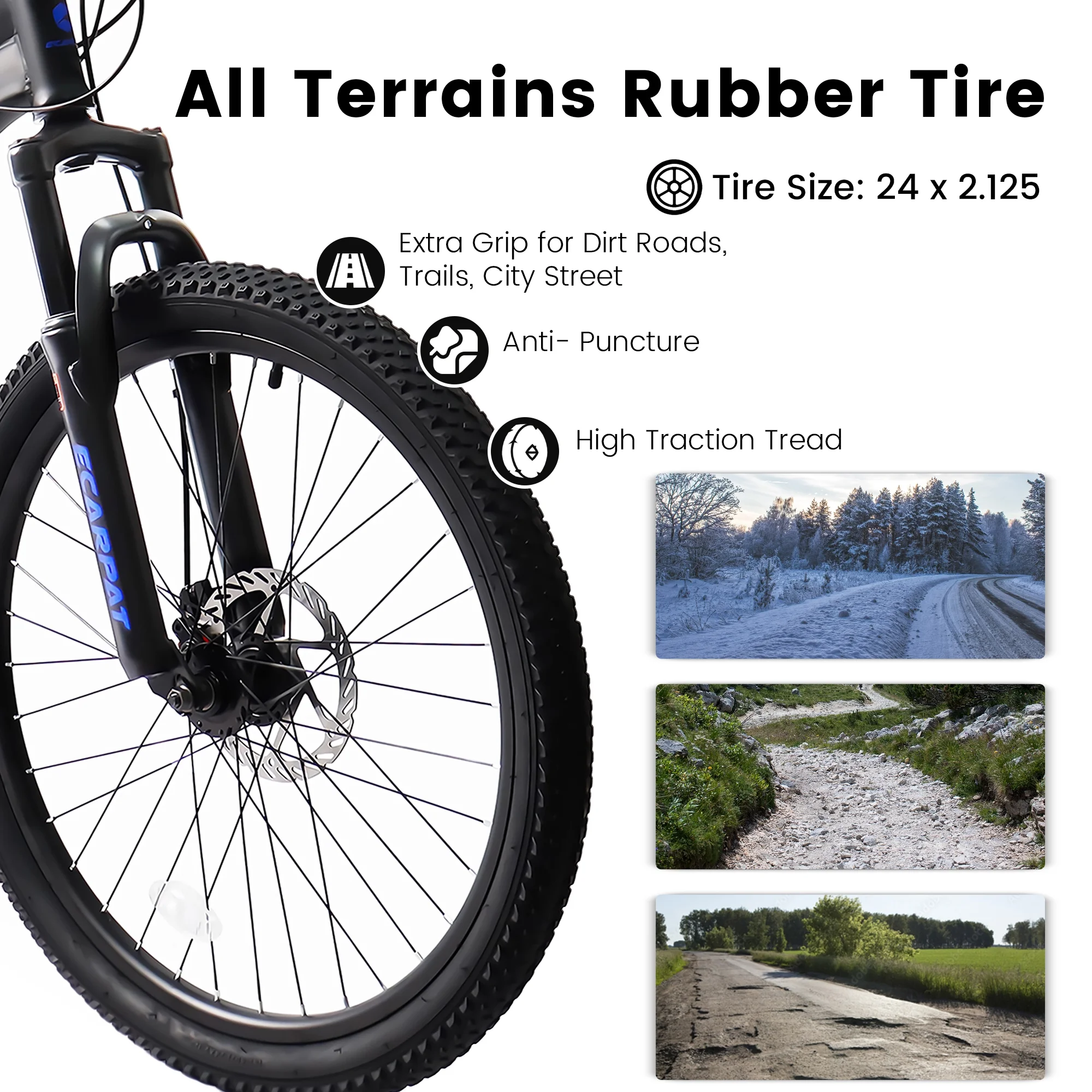 CATCOOL 24 Inch Mountain Bike with Full Suspension, 2.125" Non-Slip Wide Tires with 21 Speed, Dual Disc Brakes, Bicycle for Men and Women, Black