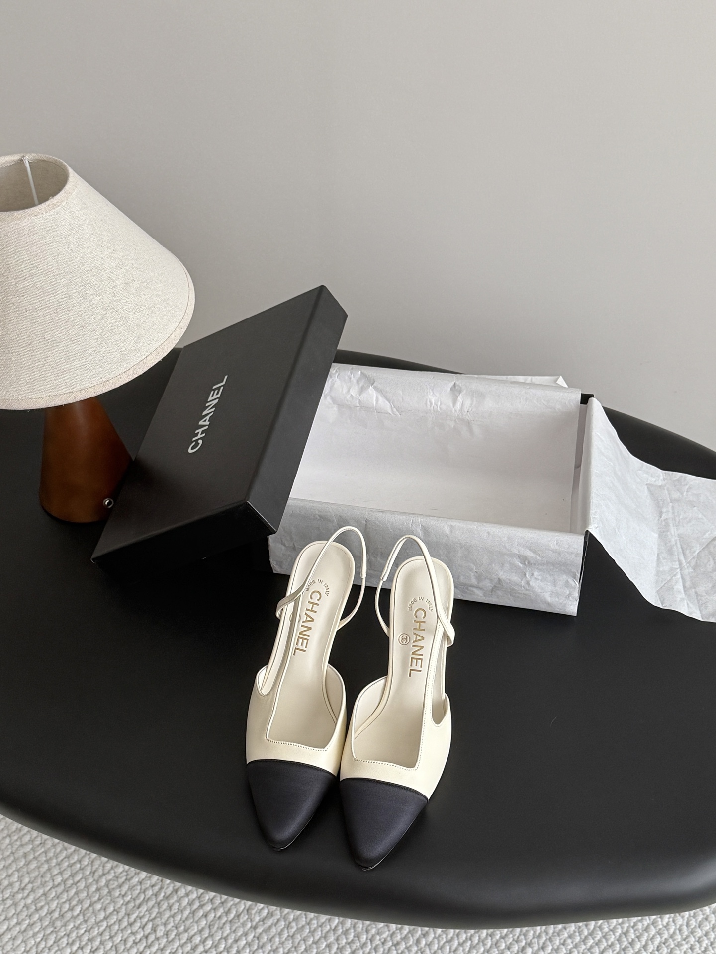 Chanel 2026 Two-Tone Goatskin Grosgrain Slingback Heels