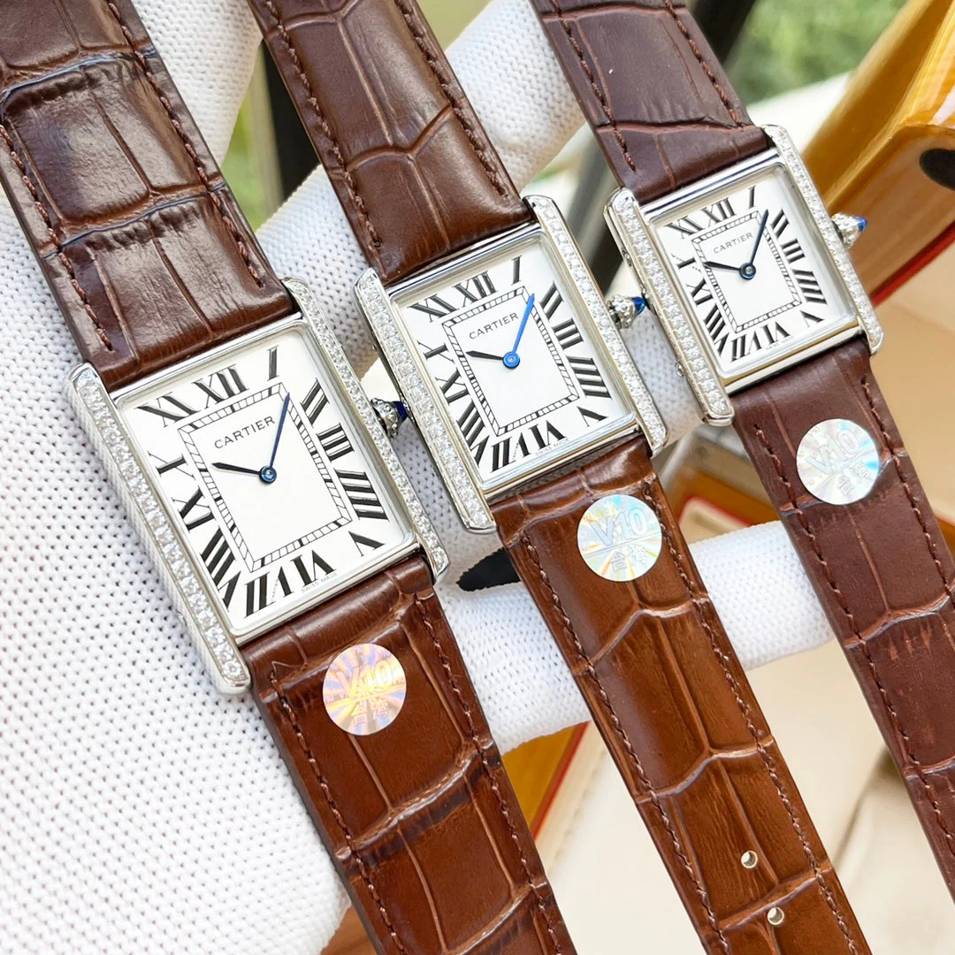 Cartier Watch TANK MUST SILVER CASE DIAMOND BEZEL LEATHER