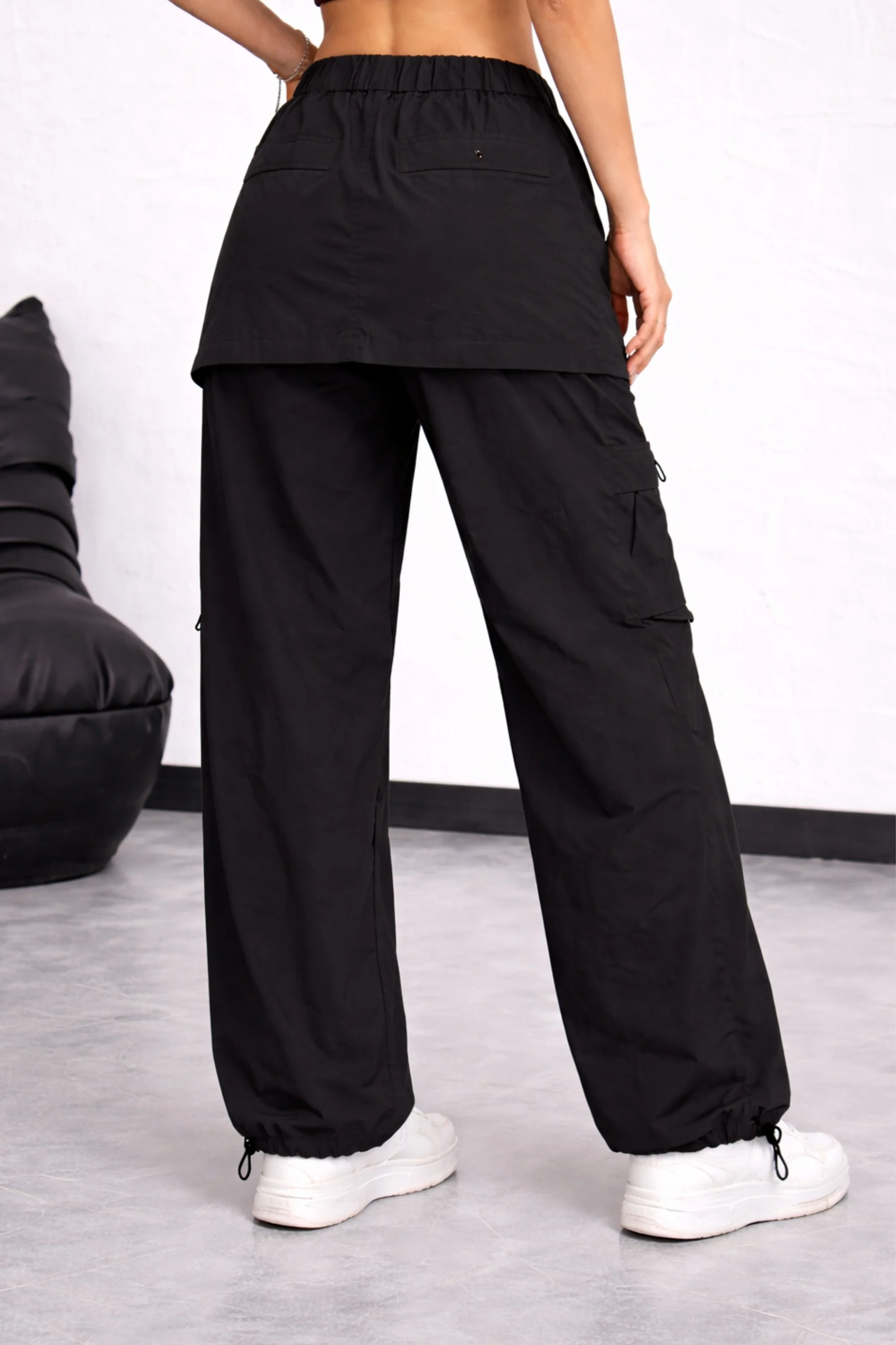Black Cargo Pants With Detachable Skirt