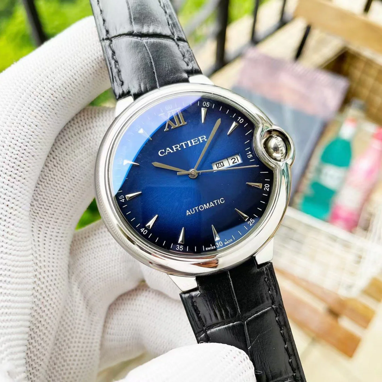 Cartier Watch BALLON BLEU DAY-DATE 44 LEATHER STRAP