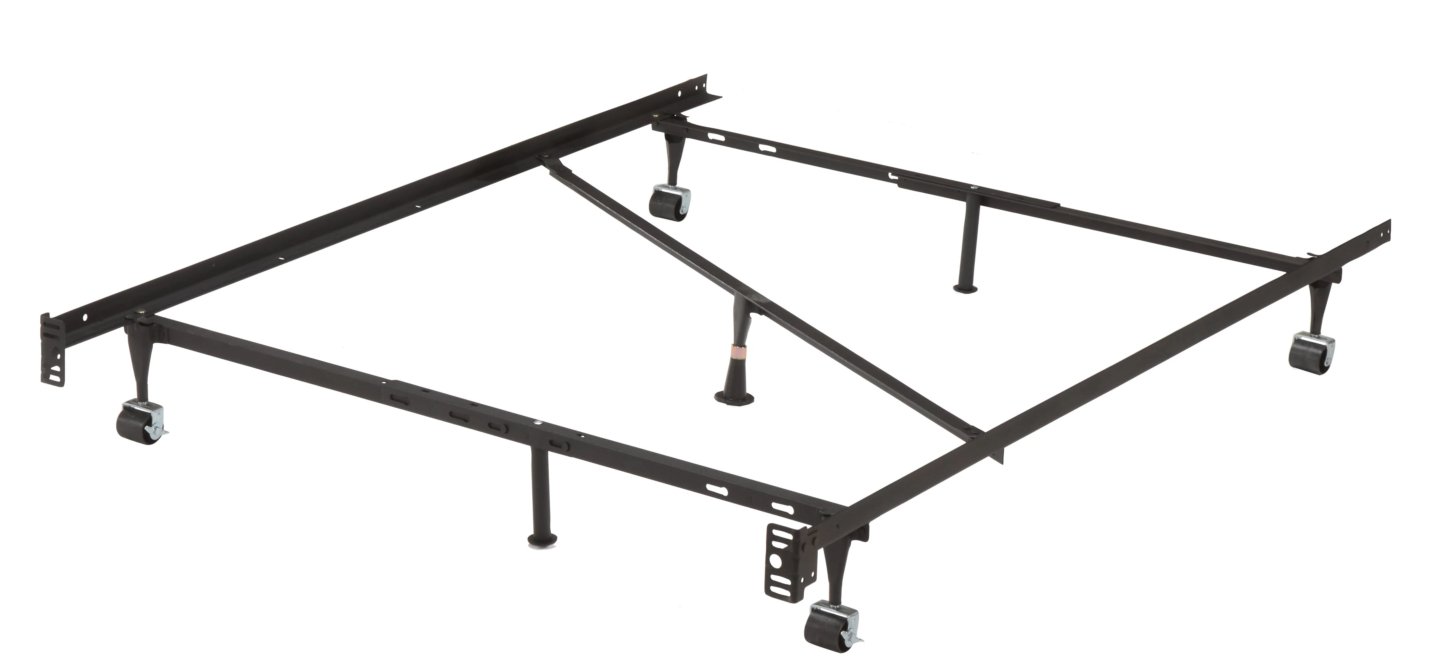 Pilaster Designs - 7-Leg Heavy Duty Adjustable Metal Bed Frame with Center Support Rug Rollers and Locking Wheels, Queen/Full/Full XL/Twin/Twin XL