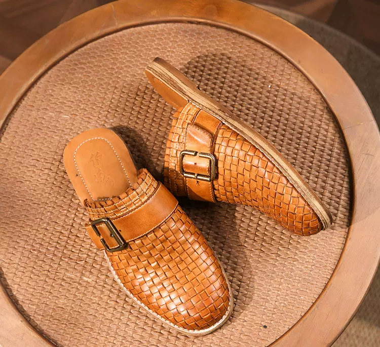 Vegetable tanned washed fetal cowhide handwoven Roman sandals