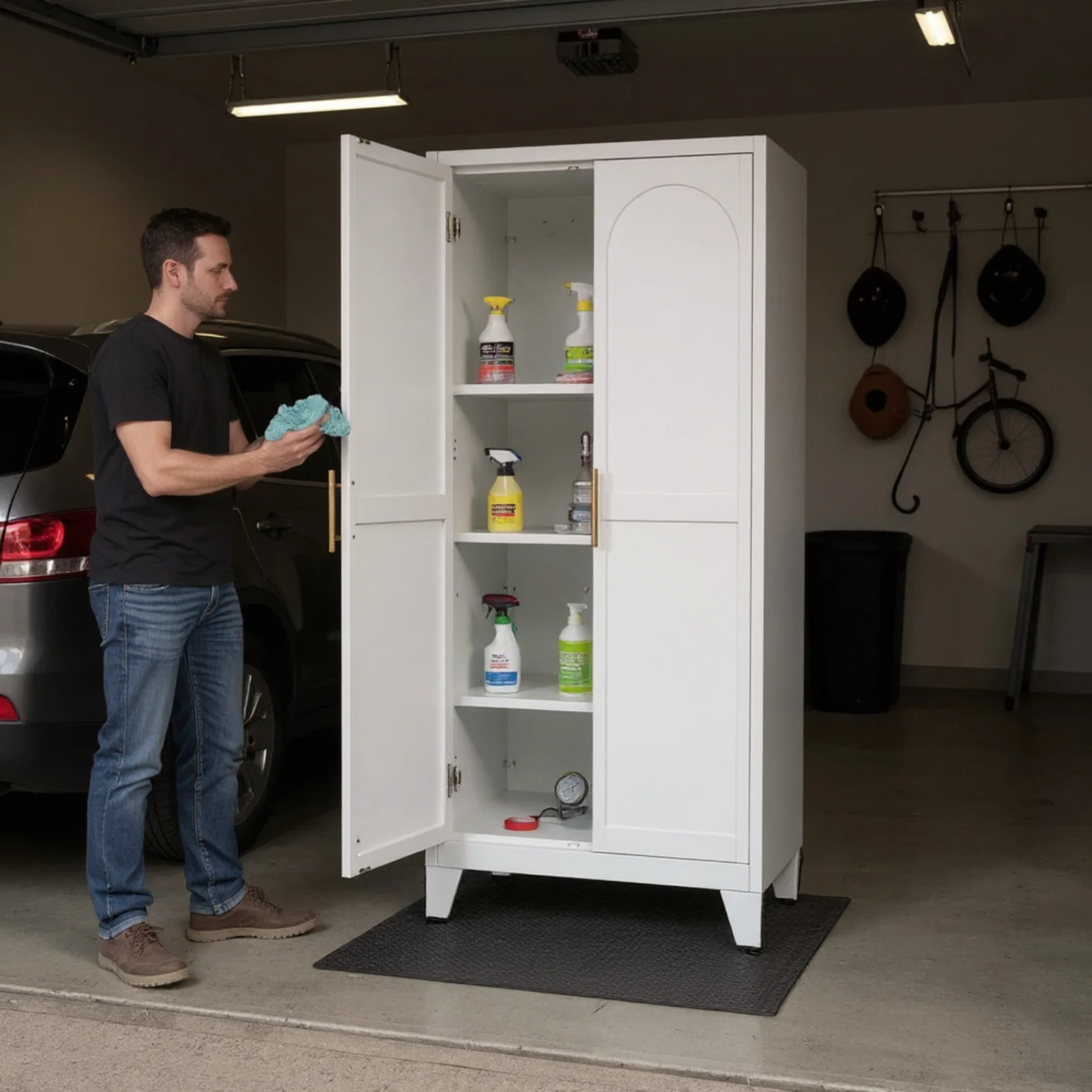 Homy Casa Garage Storage Cabinet with 2 Doors, Adjustable Shelves, Heavy Duty Organizer, White
