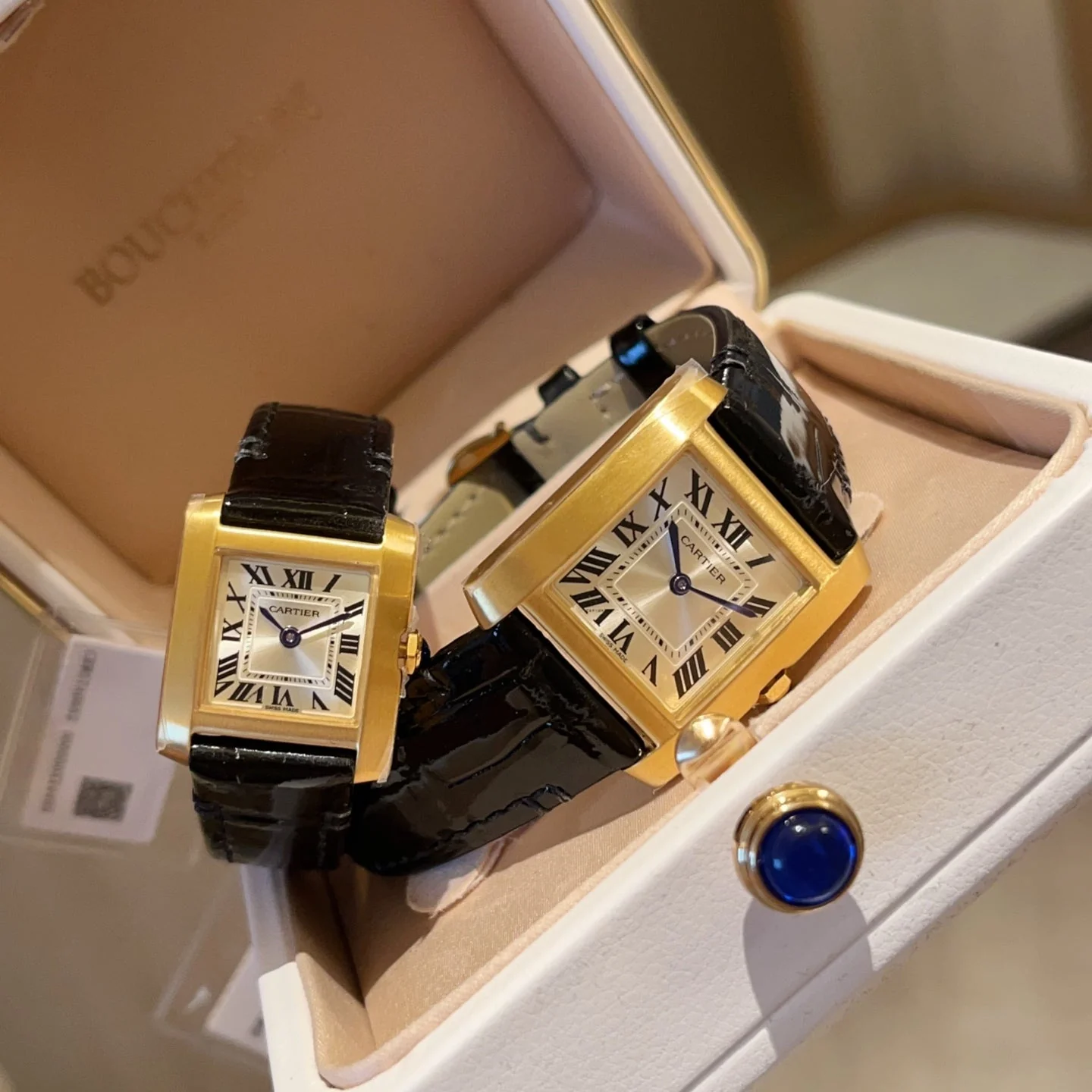Cartier Watch Tank Francaise 21.2mm & 27mm Gold Leather