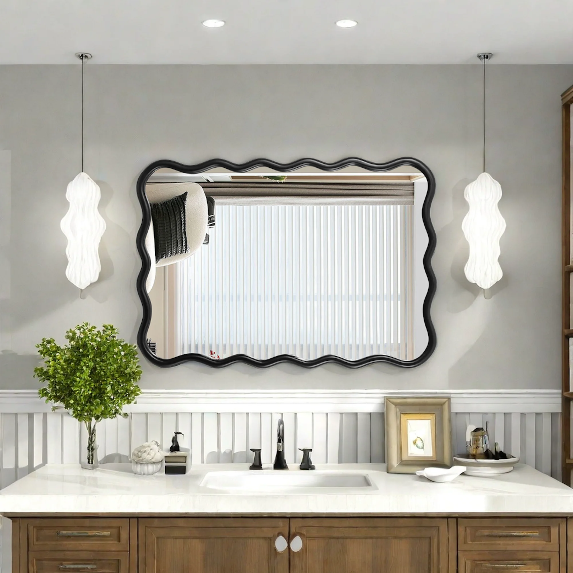 Large 40"x28" Solid Wood Rectangle Mirror in Antique Black - Modern Wall Decor for Home, Living Room, Bedroom, and Bathroom