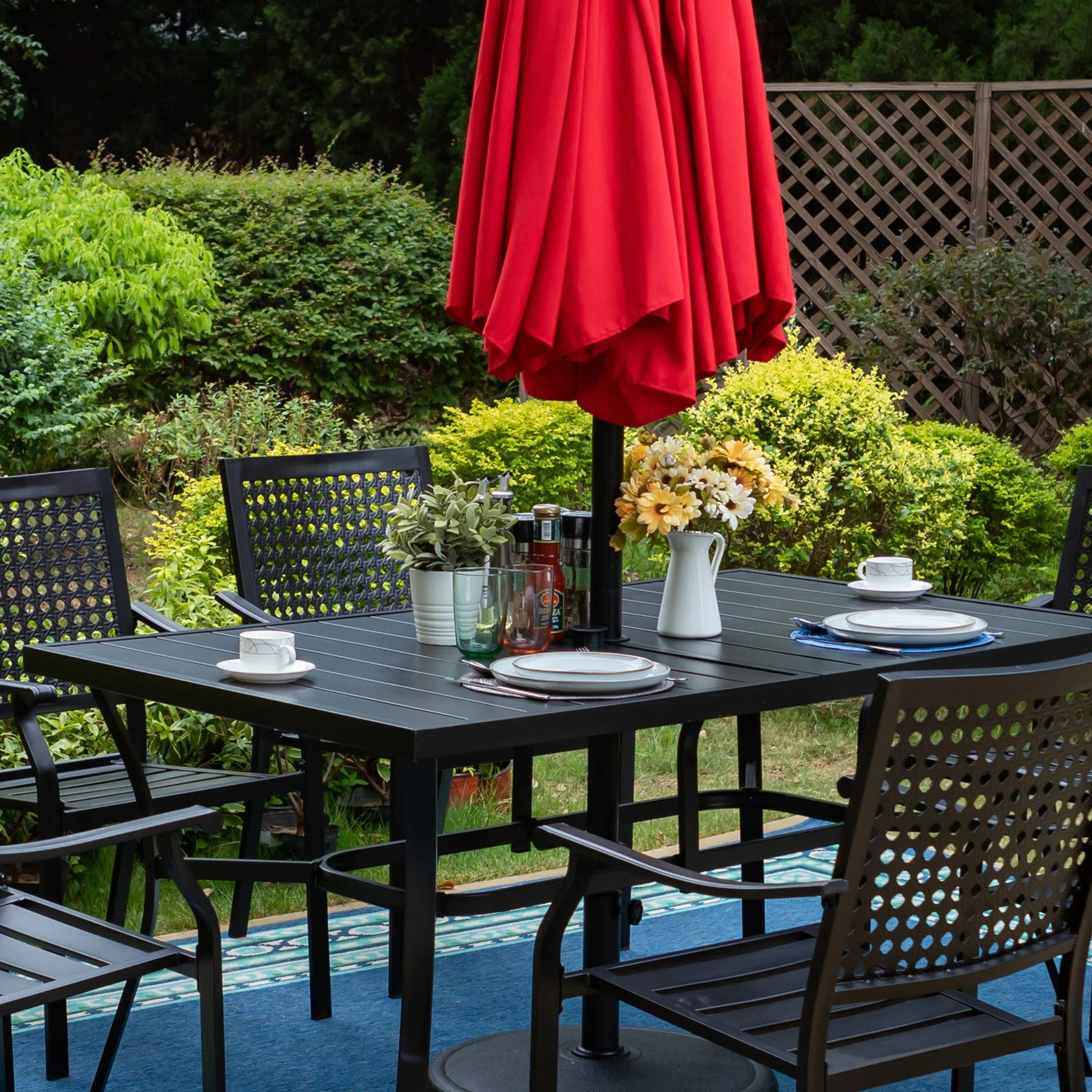 Sophia & William 6-seat Outdoor Metal Table with Adjustable Umbrella Hole 1.57" or 1.9"