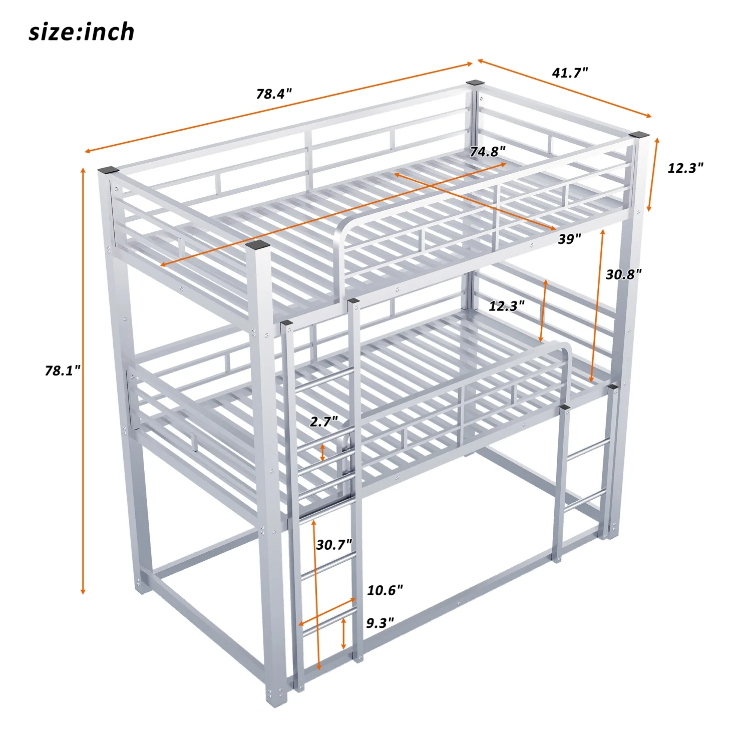 Harper & Bright Designs Metal Triple Bunk Bed Twin Over Twin Bunk Bed with Ladder and Safety Guardrail 3 Bunk Bed for Living Room Bedroom, Sliver