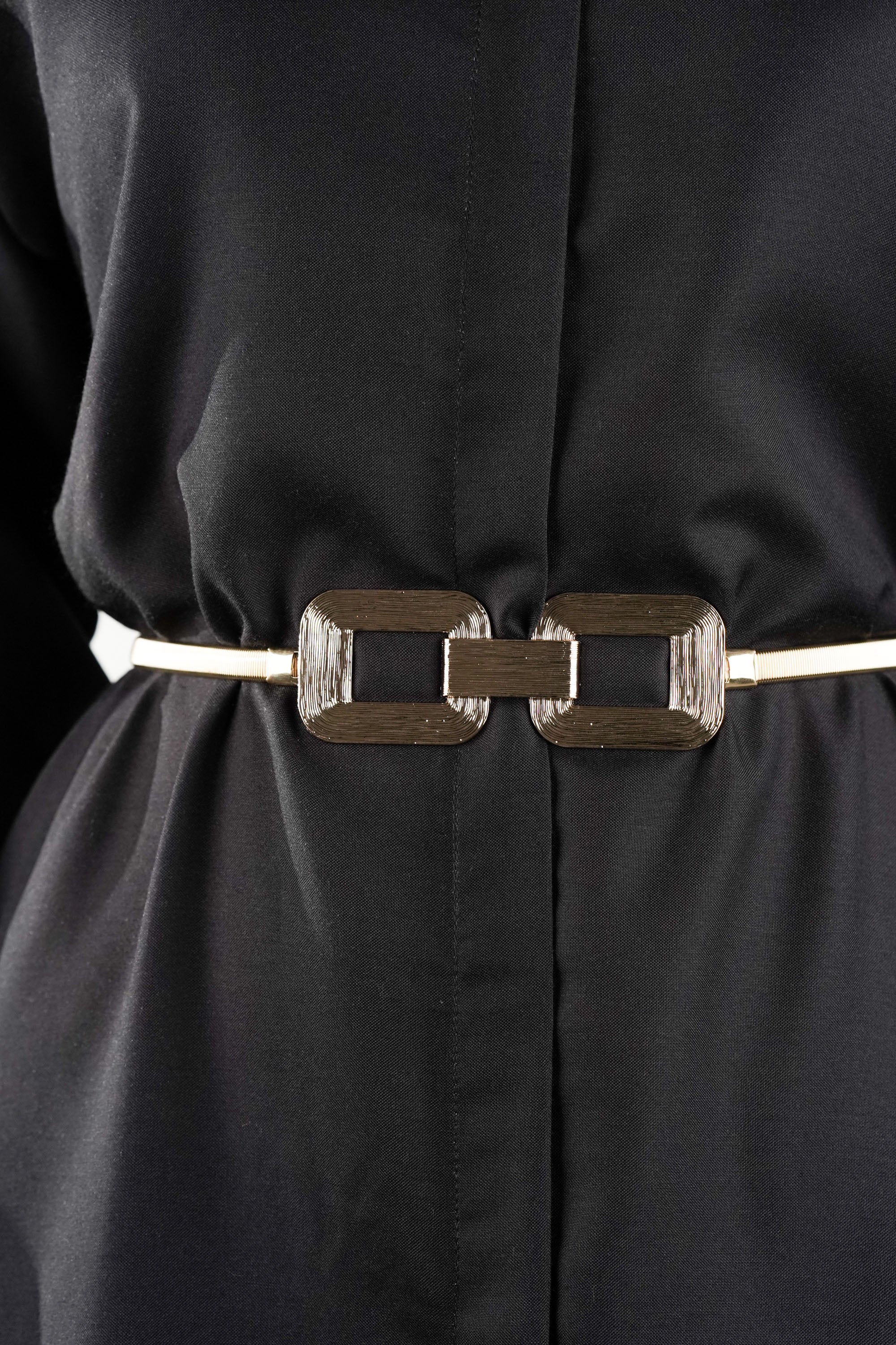 Structured Buckle Metal Stretch Belt
