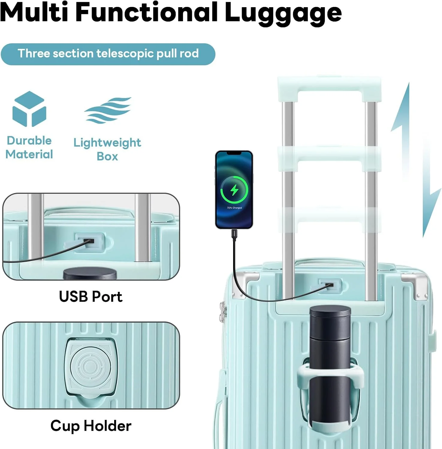 20 Inch Carry on Luggage Carry-on with Cup Holder & USB Port, Luggage with Airline Approved TSA Lock, Softside Lightweight carry on luggage 22 x 14 x 9 airline approved 360 Spinner Double Wheels