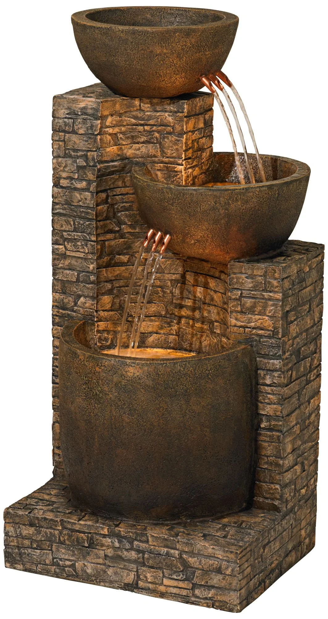 John Timberland Outdoor Floor Water Fountain Three Bowl Floor Cascade 35" for Yard Garden Lawn