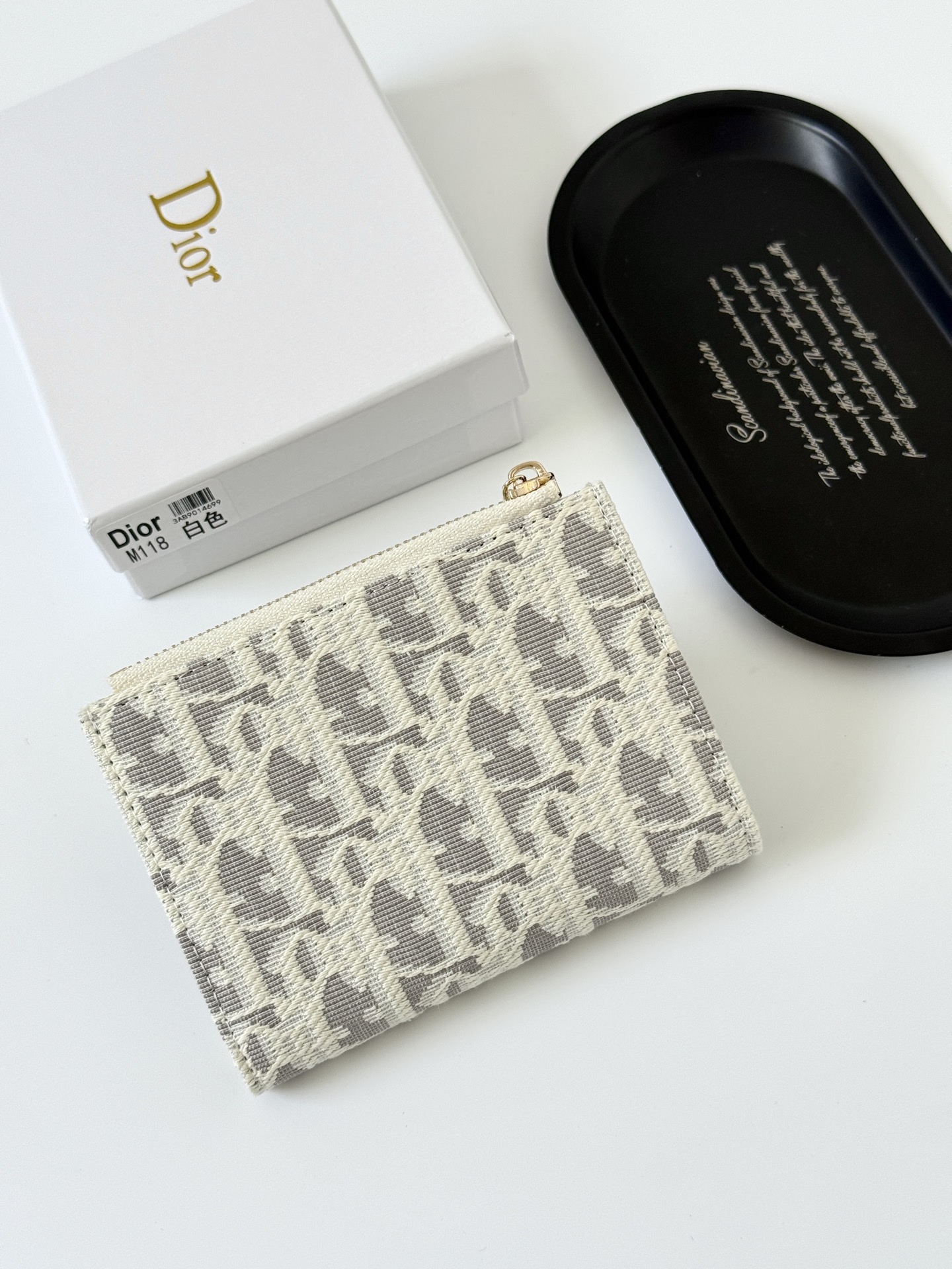 Dior Zipper Embroidered Bow Wallet Card Bag