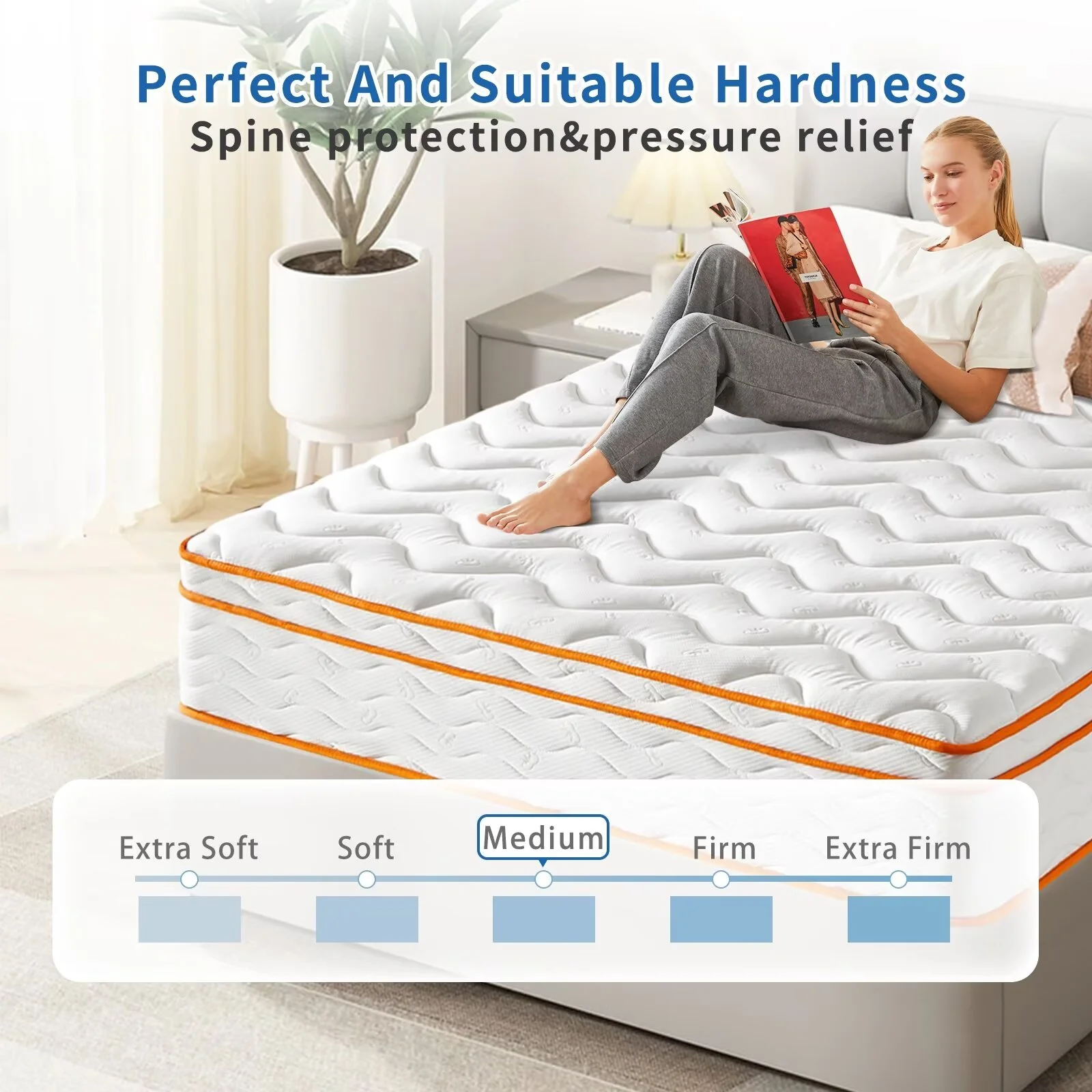 Twin Mattress, 10 Inch Innerspring Hybrid Mattress in a Box with Gel Memory Foam, Individually Wrapped Encased Coil Pocket Spring Mattress, Pressure Relief, Medium Firm Support